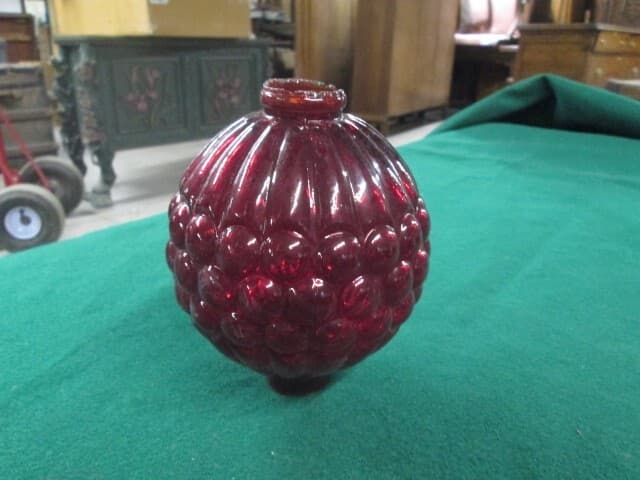 Glass Ruby Red Lightning Rod Ball Embossed Bubble Pattern Old Barn Farm 2