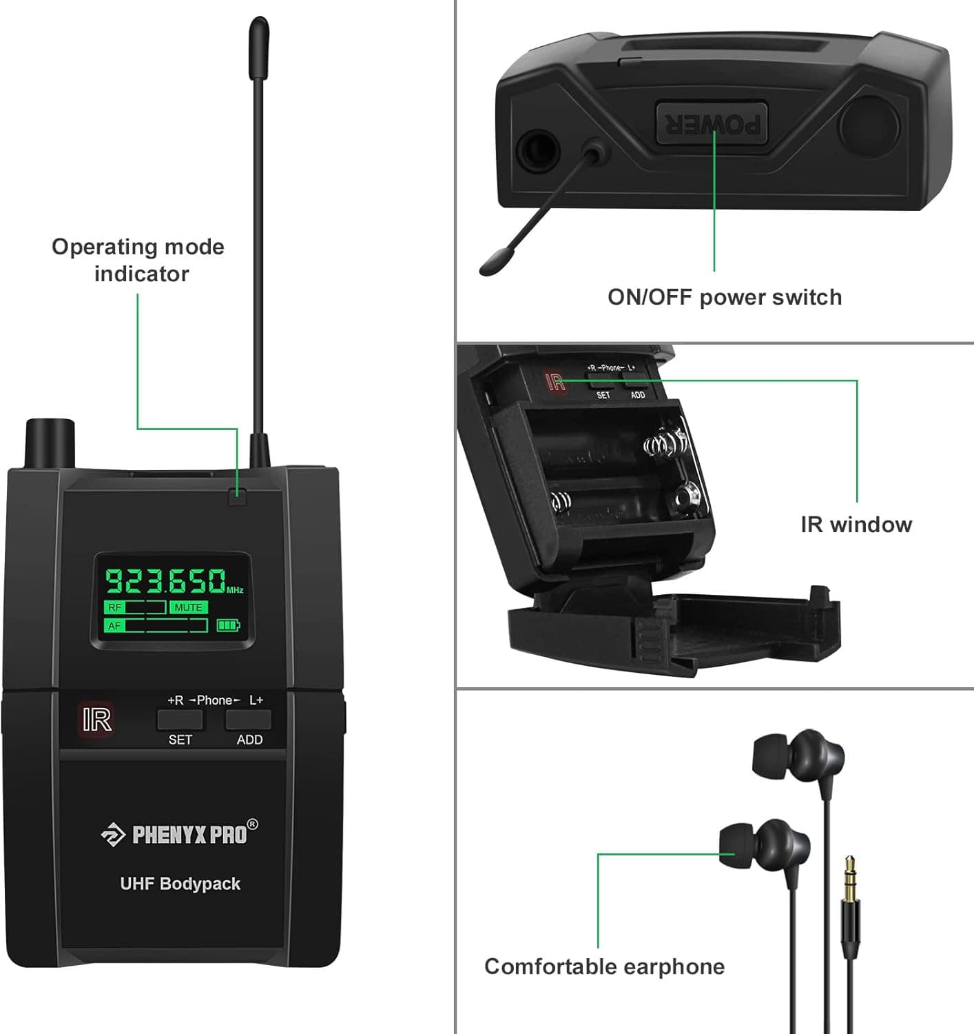 Phenyx Pro PTM-10 Stereo Wireless in Ear Monitor System Bodypack Receiver, Perfo 2