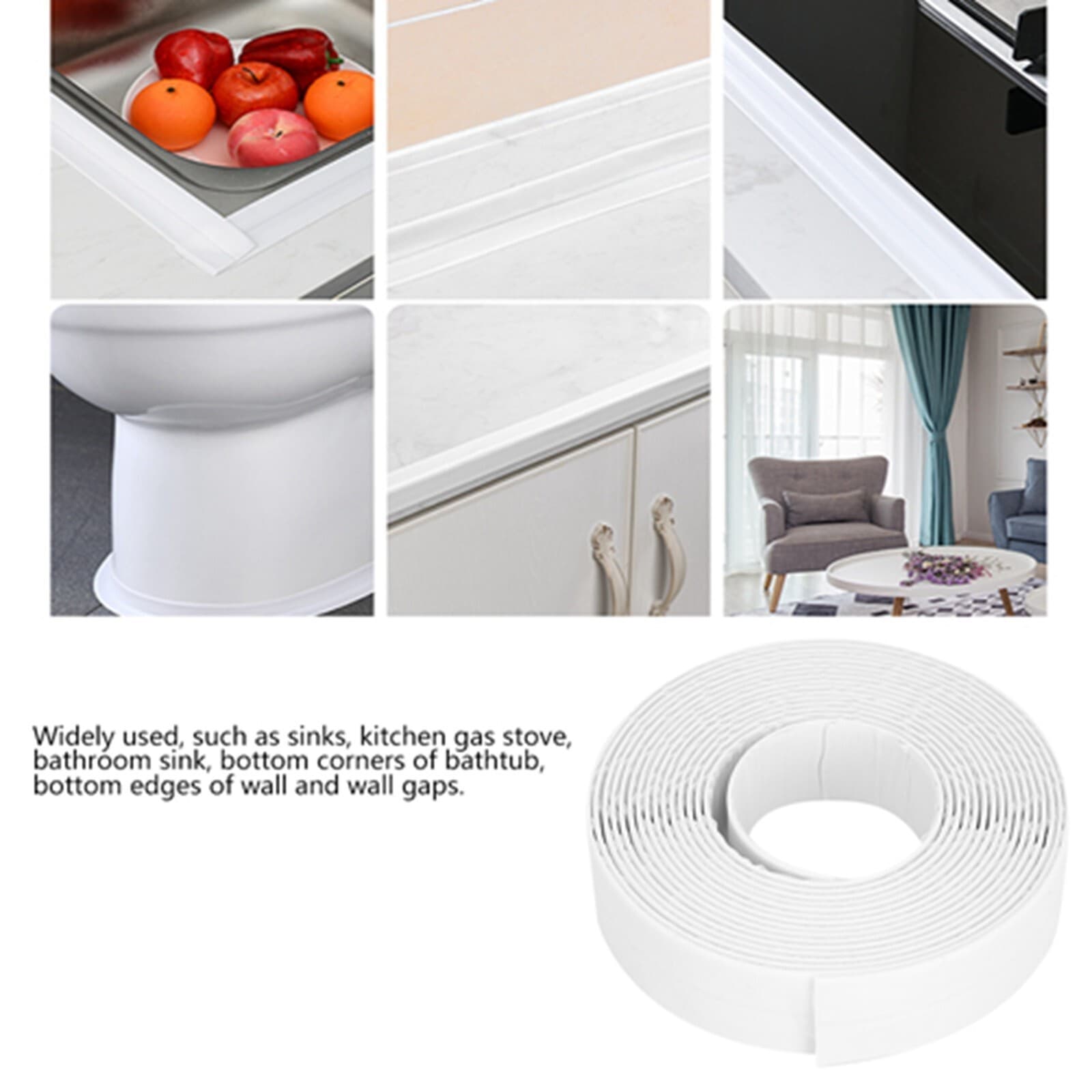 22 mm White PE Kitchen Bathroom Gaps Waterproof Sealing Strip Stovetop Toilet 4