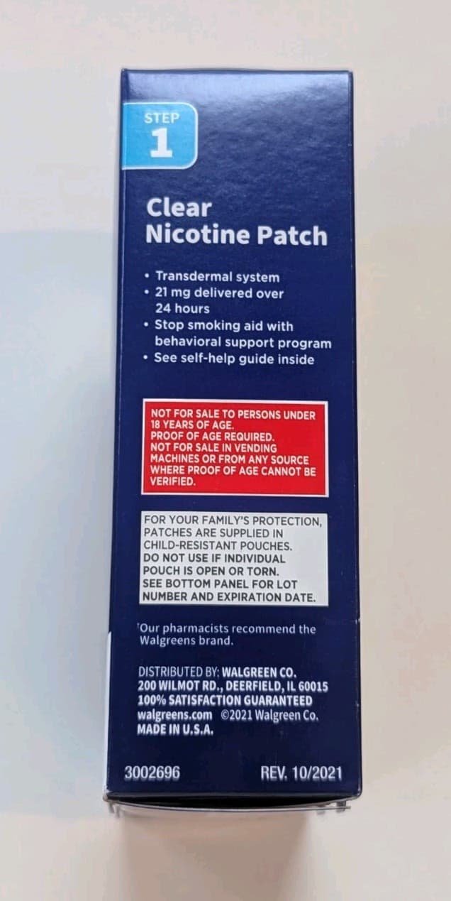 (2) Walgreens 21mg Nicotine Transdermal System Patch Step 1 EXP: 02/26 Free Ship 4