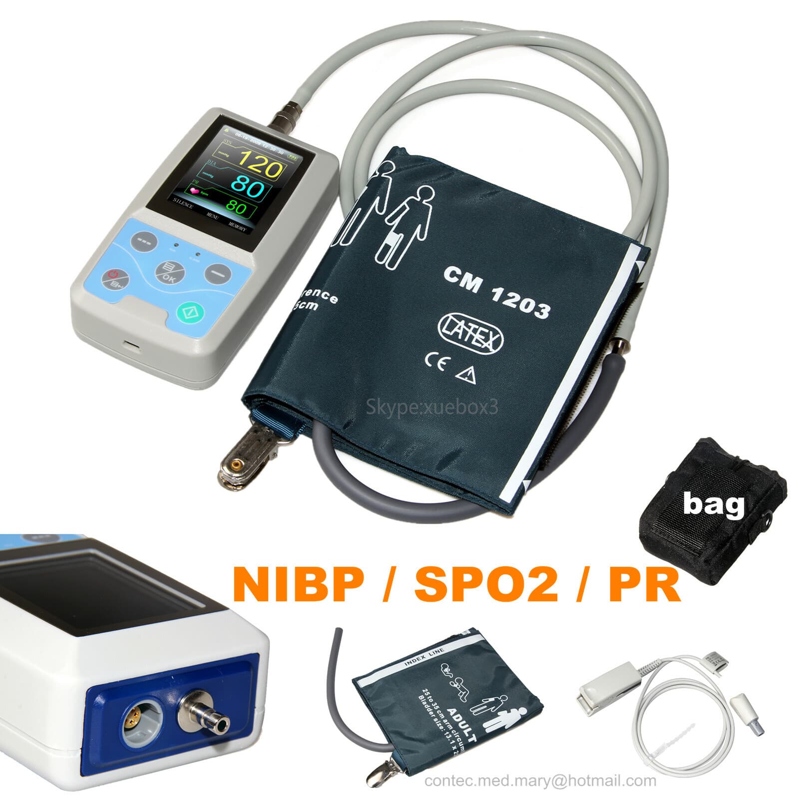 CONTEC PM50 Vital Signs Patient Monitor NIBP SPO2 PR Monitor+Adult Cuff+Software 6