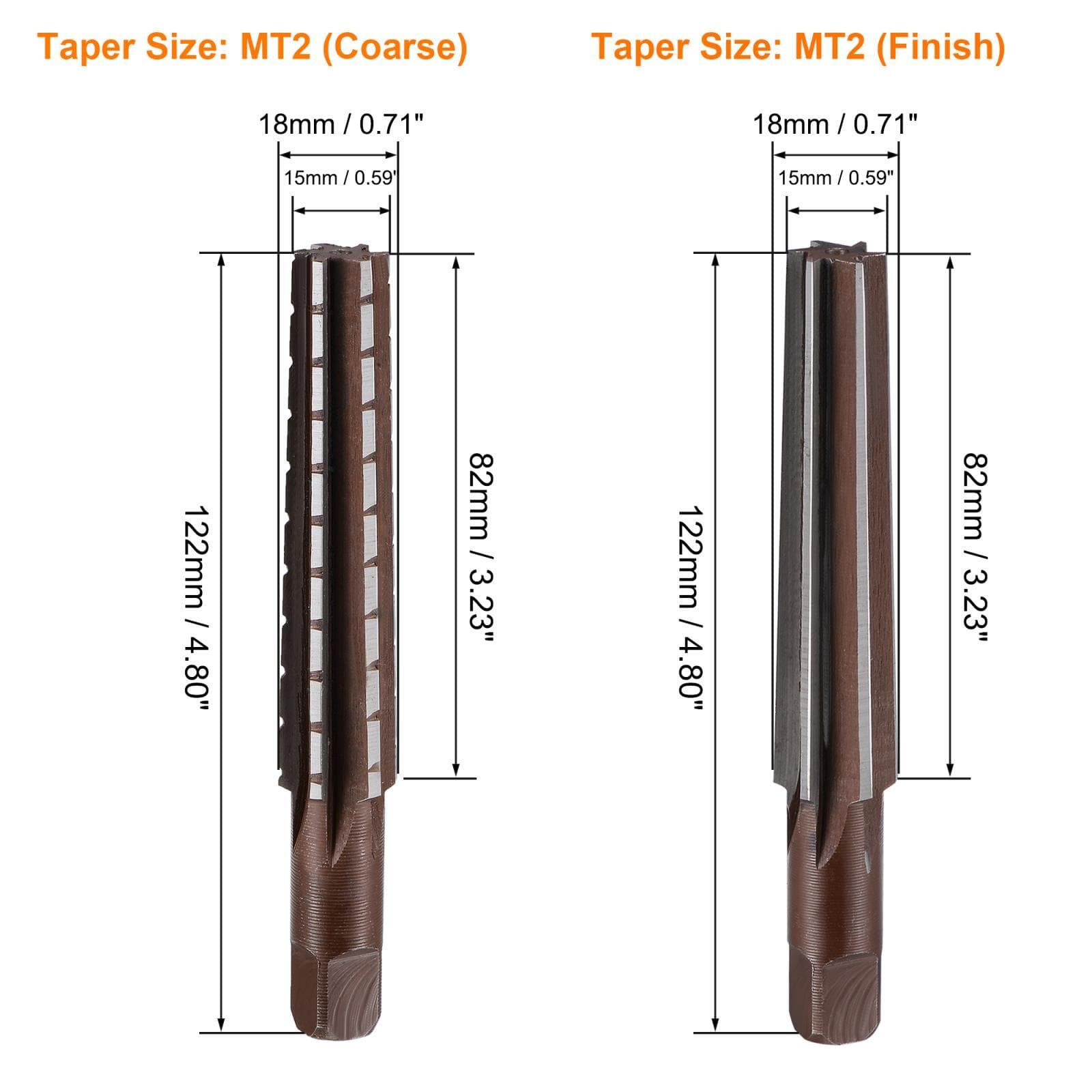 2pcs MT2 Morse Taper Reamer Coarse and Finish Set H8 Alloy Tool Steel 6 Flutes 3
