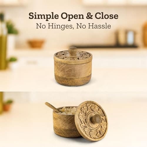  Salt Pepper Pinch Bowls, Vintage Salt Box Cellar with Wooden lid | Wood White 4