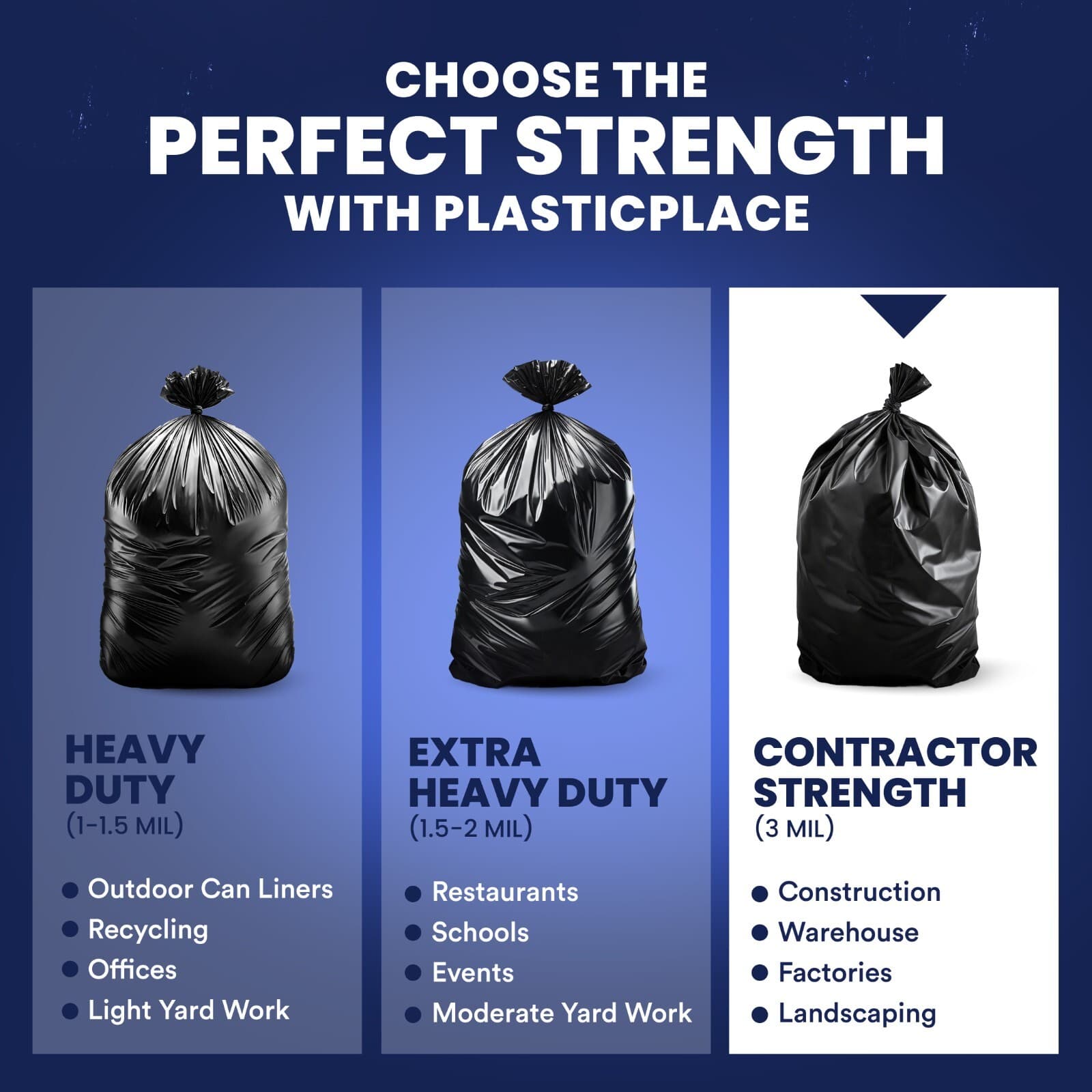 Plasticplace 55-60 Gallon Contractor Bags - Black, case of 32 bags 6