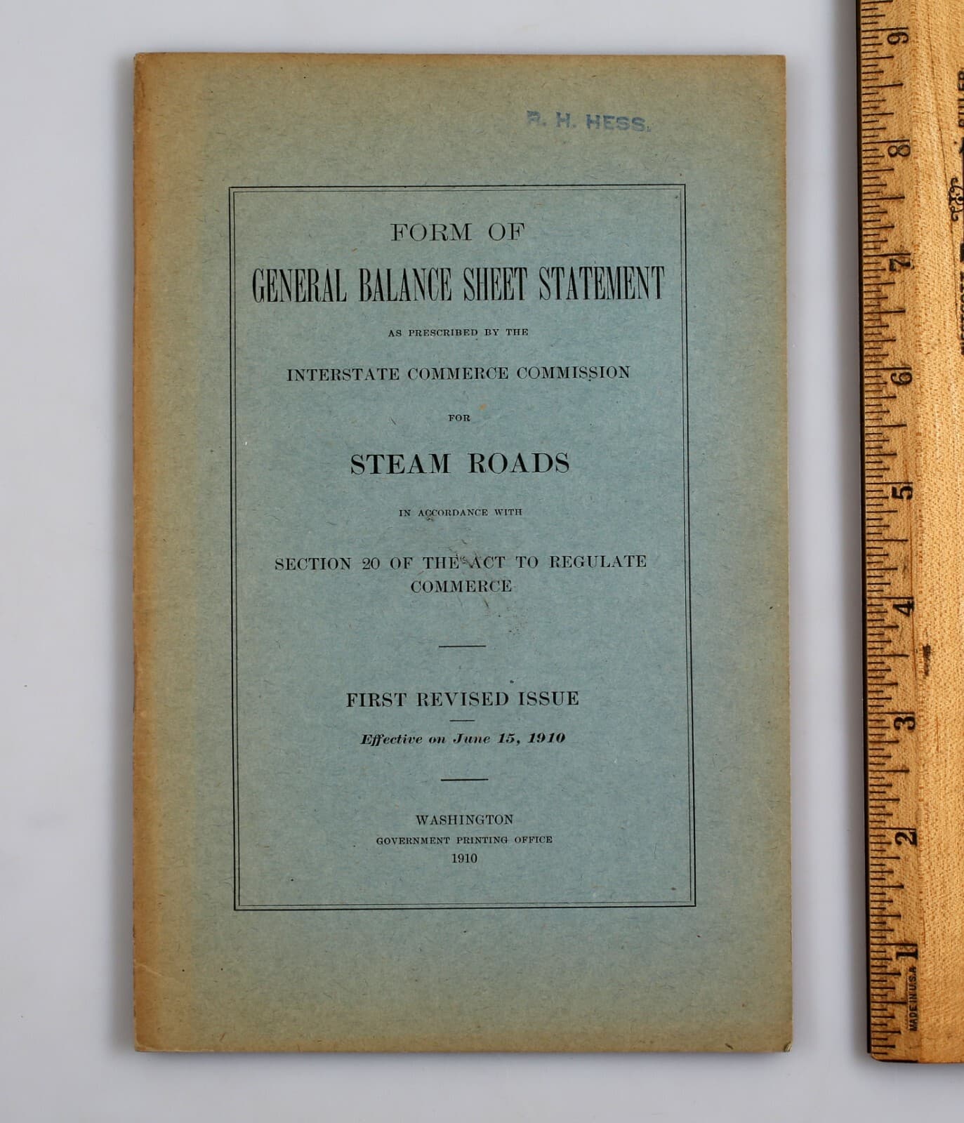 1910 Interstate Commerce Commission Balance Sheet Statement For Steam Roads
