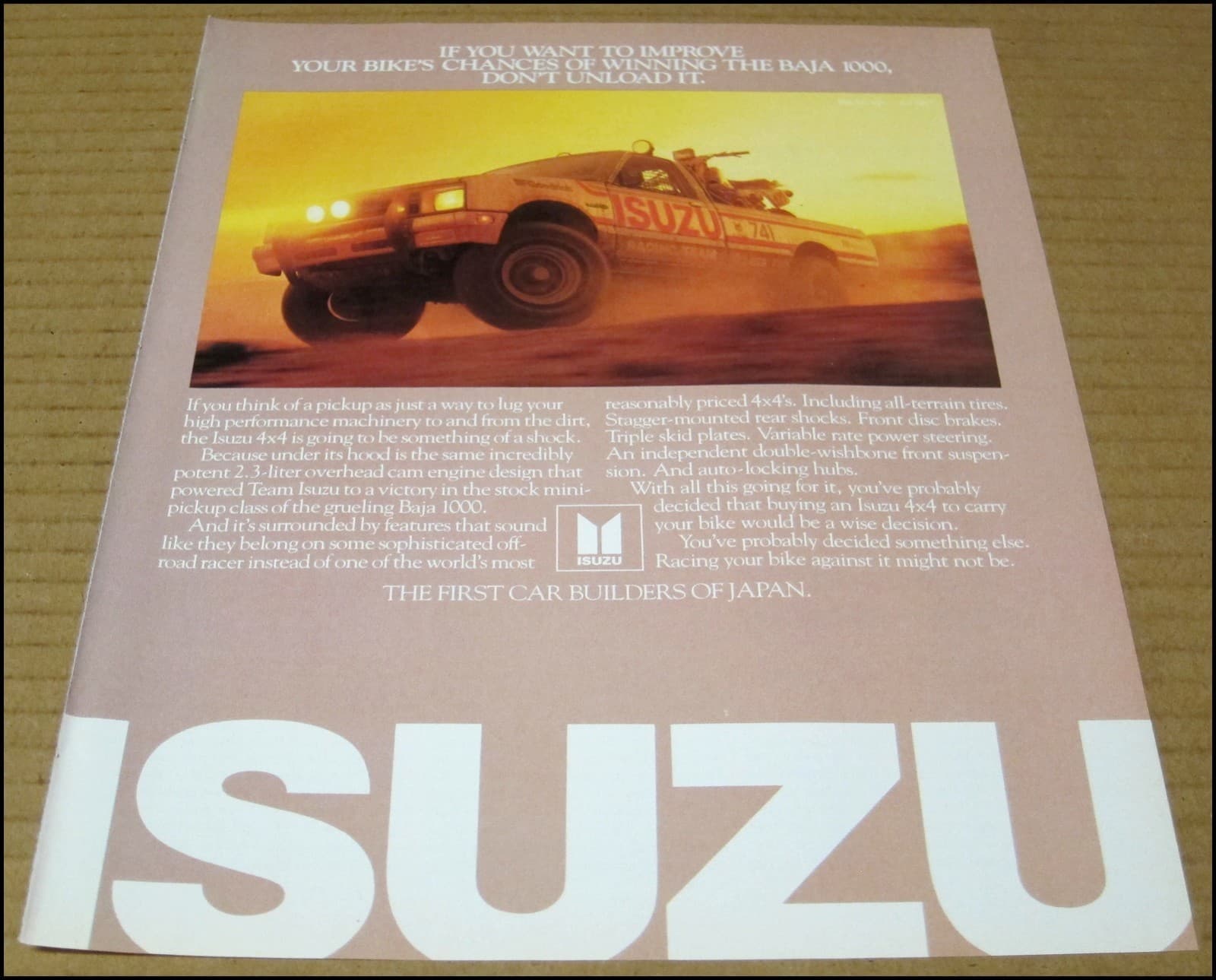 1985 Isuzu 4x4 Pickup Truck Print Ad Car Auto Advertisement Japan Team Vintage 2