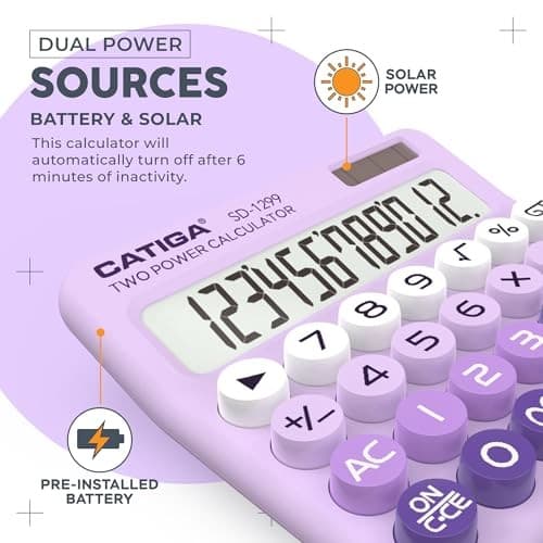  Mechanical Switch Calculator with Solar and Battery Dual Power, 12 Z) Lavender 5