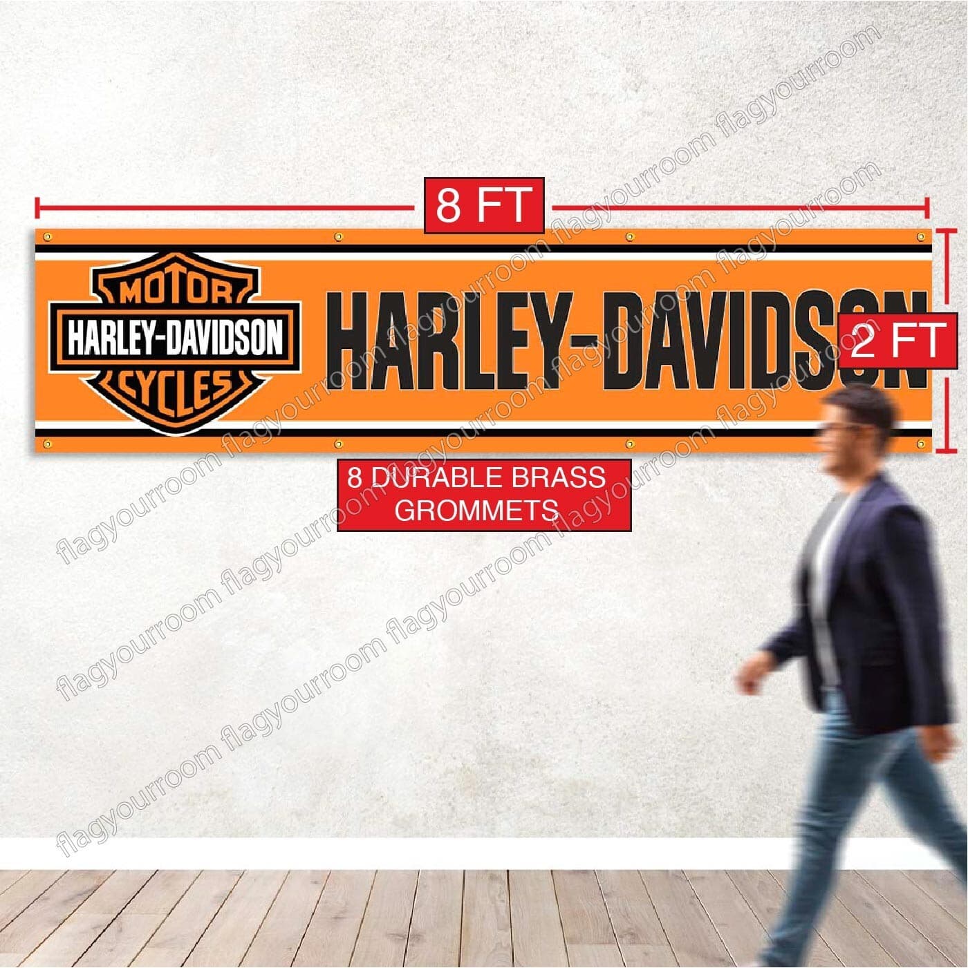 Harley Davidson Motorcycle 2x8 ft Garage Sign Banner Flag Mount Garden Grommets 4