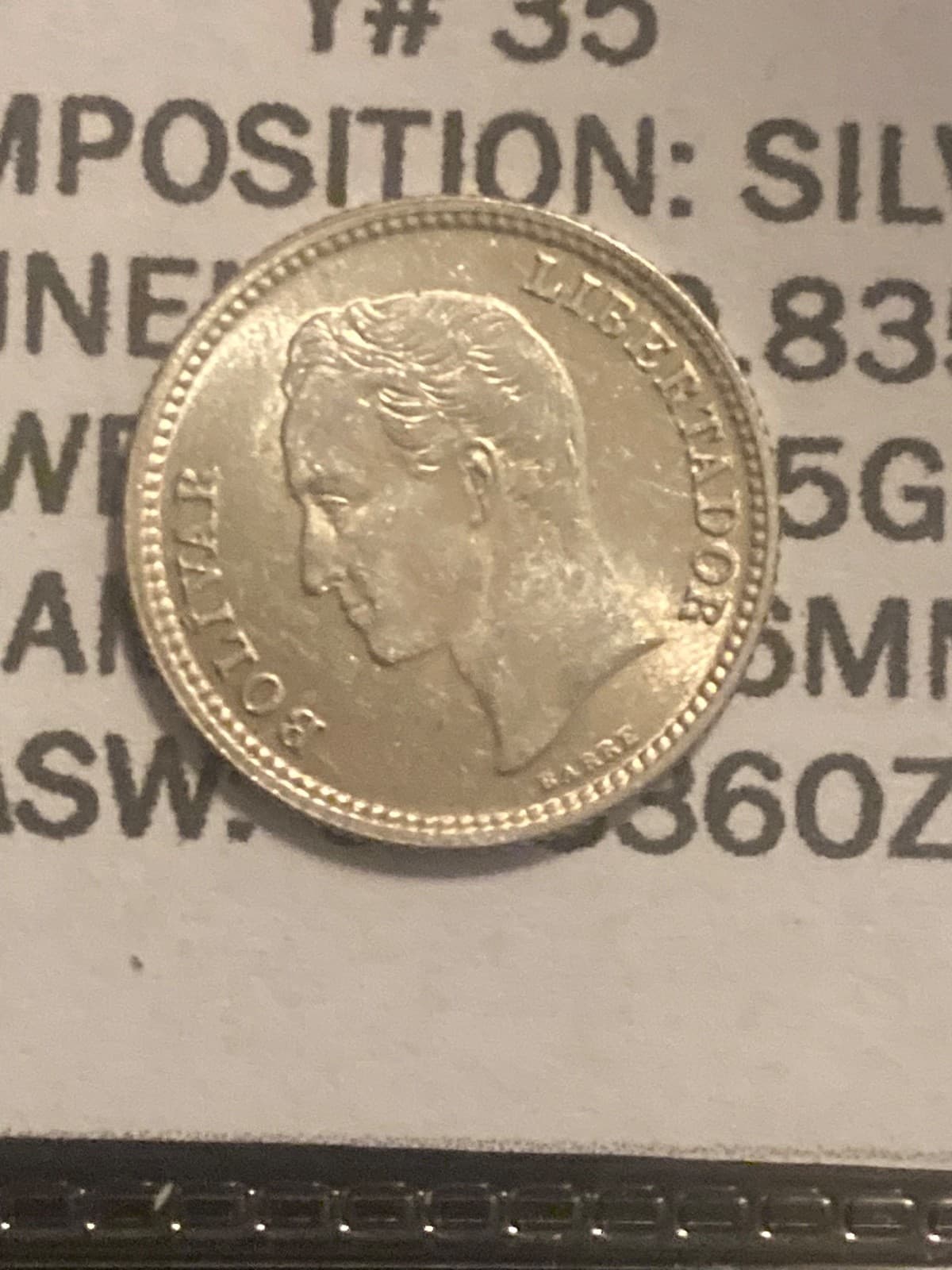 1954 Venezuela 25 Centimos Coin AU UNC .835 Silver P Mint USA 2