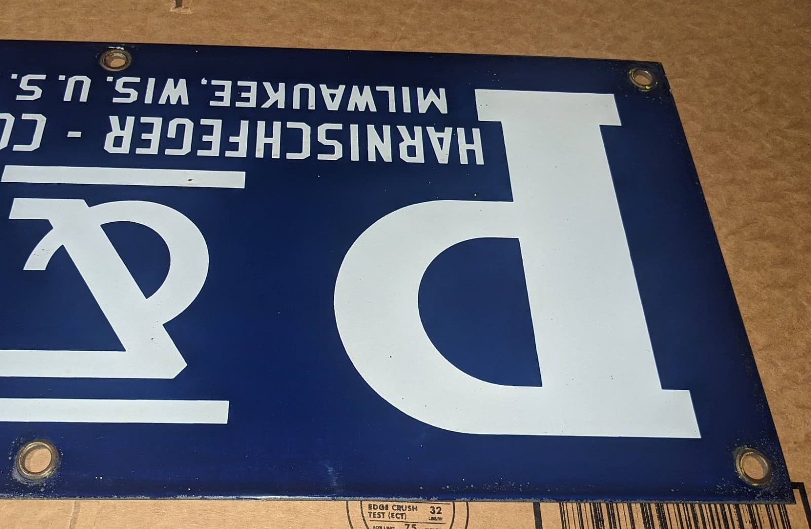 Vintage Large Pawling and Harnischfeger P&H Porcelain Sign Crane Industrial 2' 6