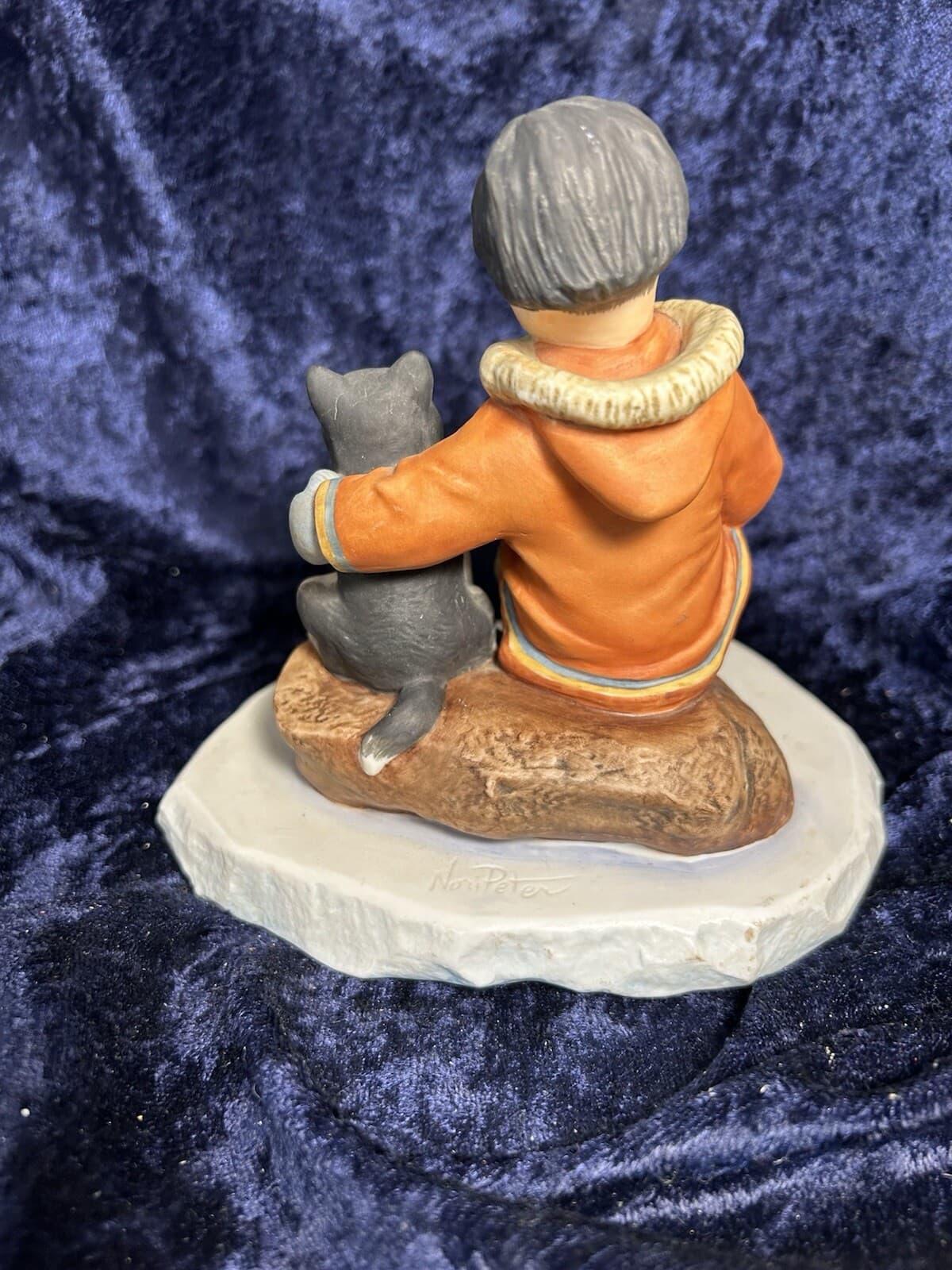 ALASKAN BOY WITH AKITA ? DOG ~ 5”x5.5” ~ Porcelain ~ Just Precious ~ VGC ~ 4