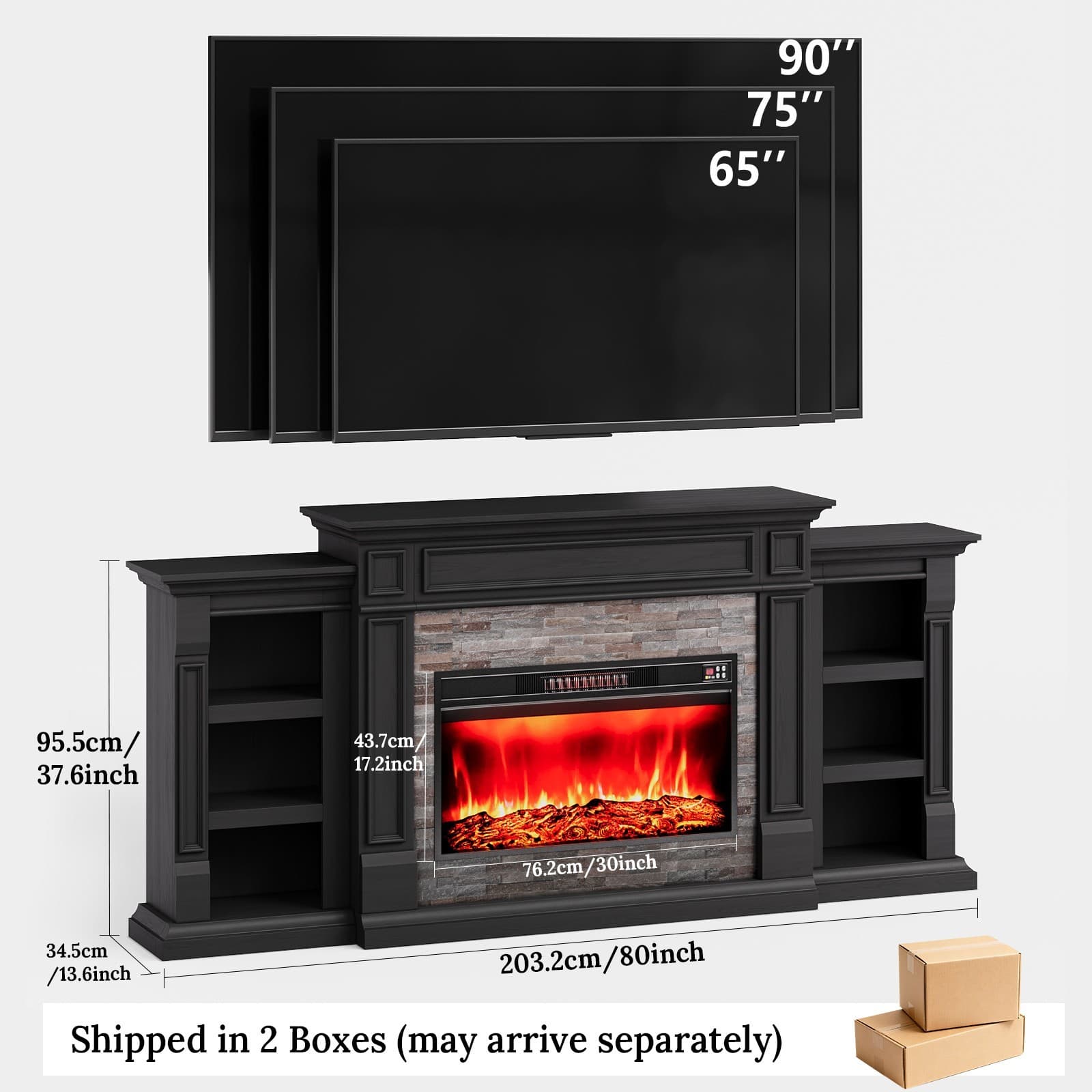 80" Electric Fireplace with Mantel, Freestanding Fireplace Heater TV Stand 1400W 2