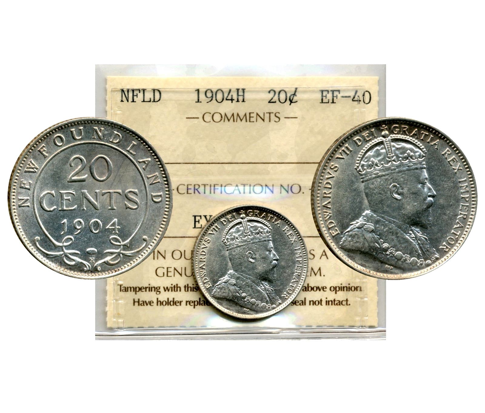 1904H Newfoundland 20 Cents - Extremely Fine, ICCS EF40