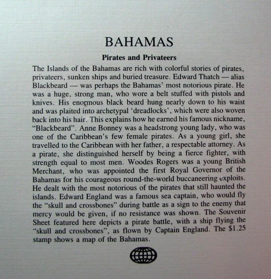 Bahamas Souvenir Sheet Foreign Pirates and Privateers MNH  H327 2
