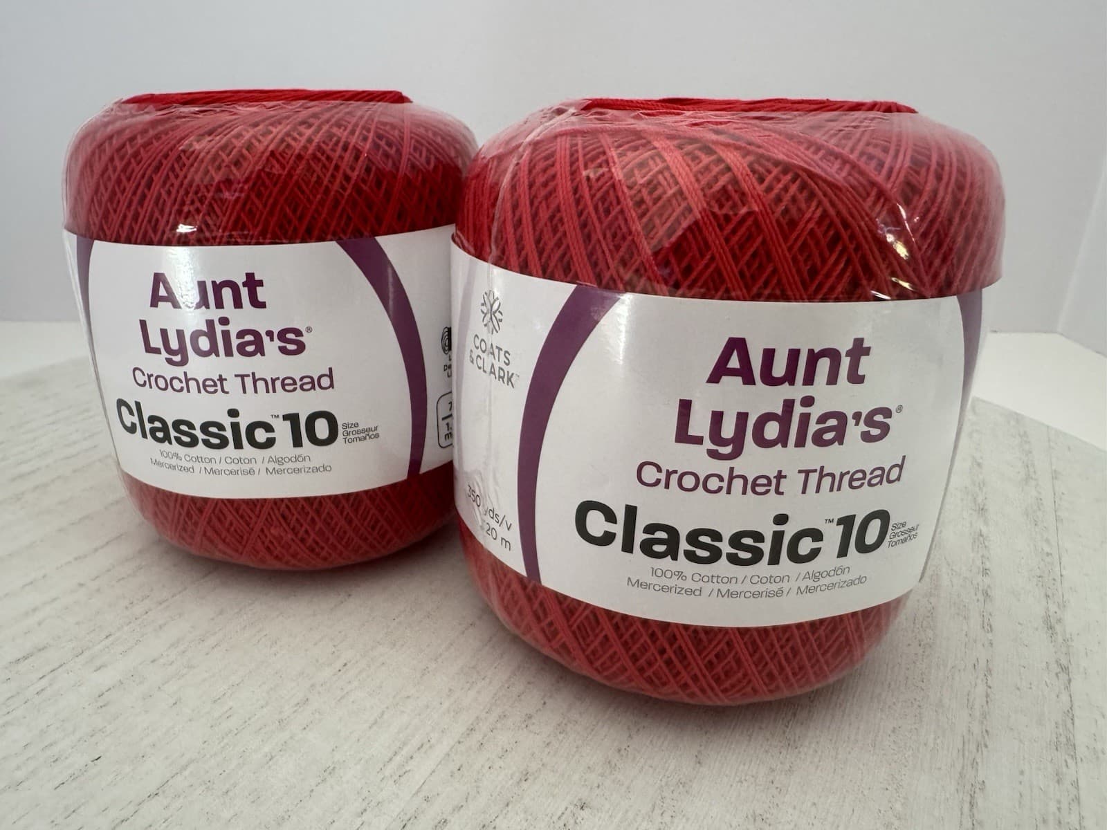 Aunt Lydia's Classic Cotton Crochet Thread Size 10~Lot Of 2~Atom Red~154~2160 3