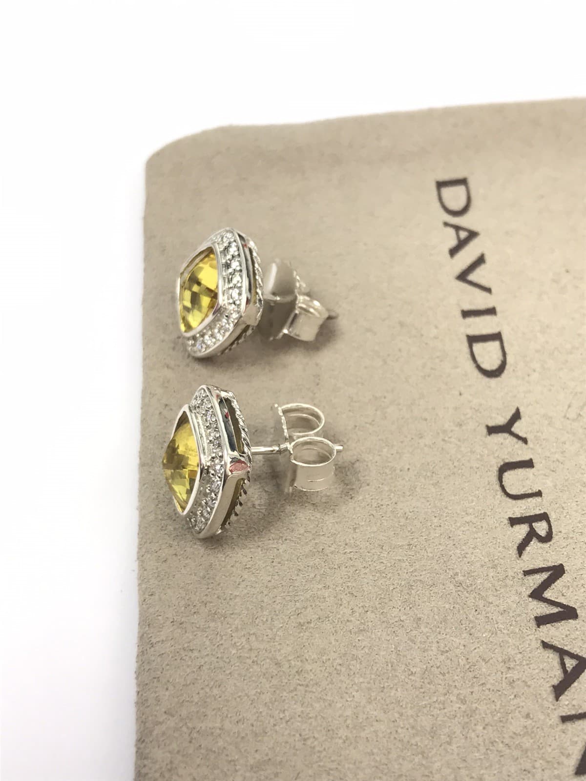 David Yurman Sterling Silver 7mm Albion Lemon Citrine  Diamonds Stud Earrings 5