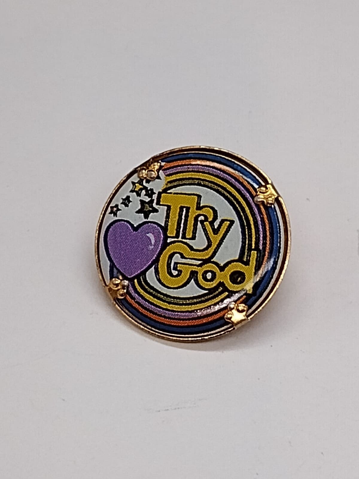 Try God Multicolor Heart Accent Lapel Pin