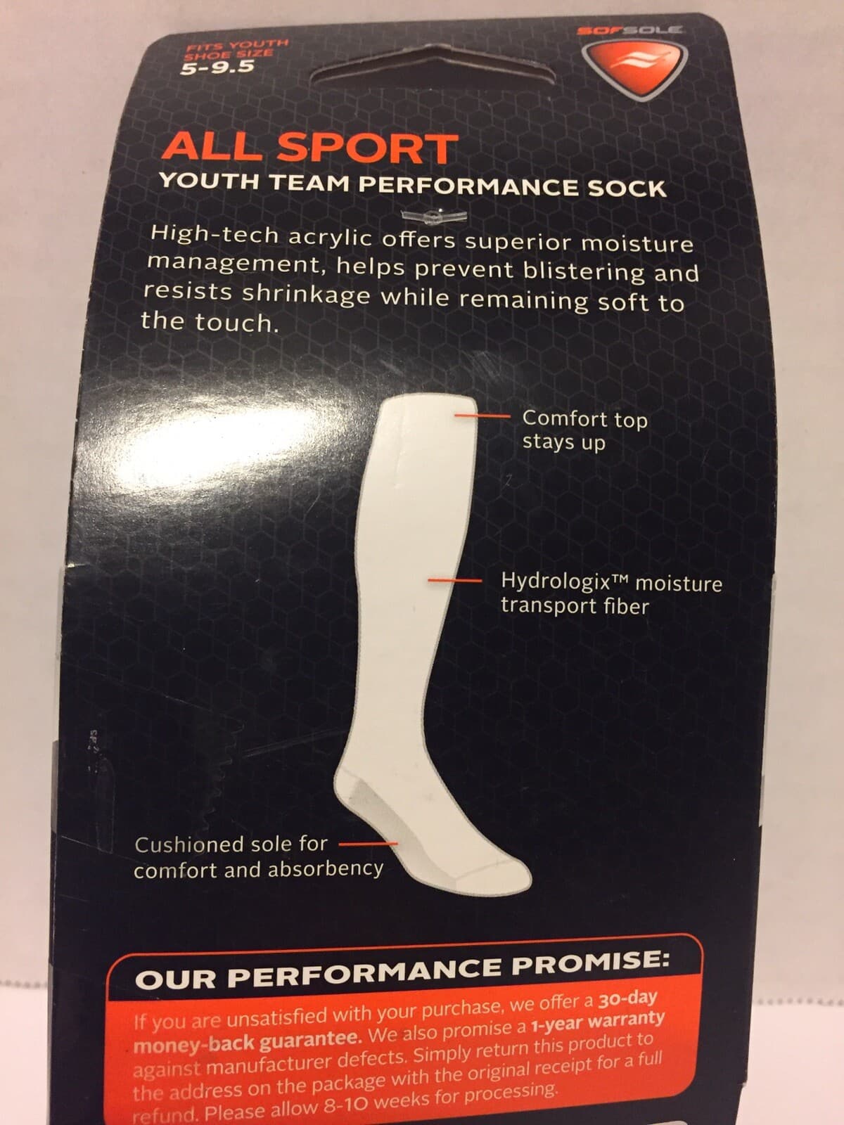 SOFSOLE ALL SPORT TEAM SOCK  WHITE  Youth XS  size 5-9.5. Lot of 3, 6 pairs 3
