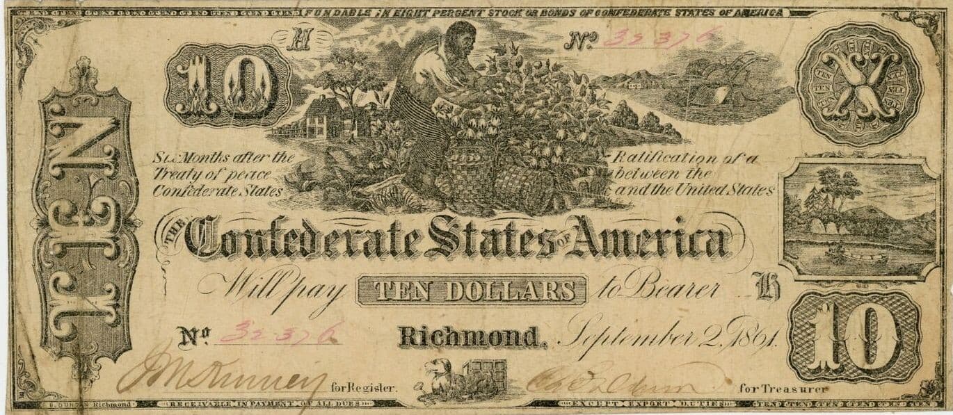 1862 $10 CSA T29 *Reproduction* Civil War Currency Slave Picking Cotton Pictured