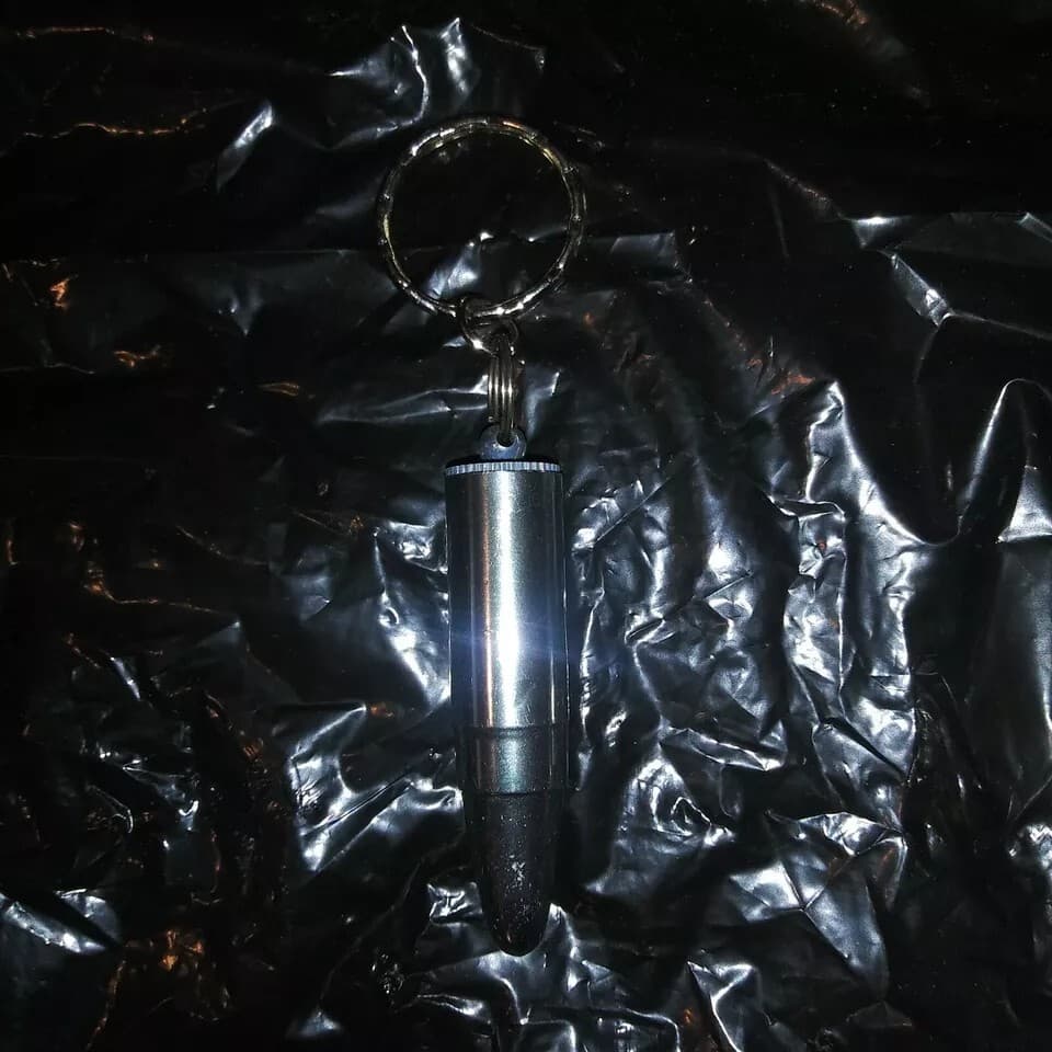 1 SILVER CHROME BULLET & Vial Cremation Ashes URN NEW Key chain Pendant 2