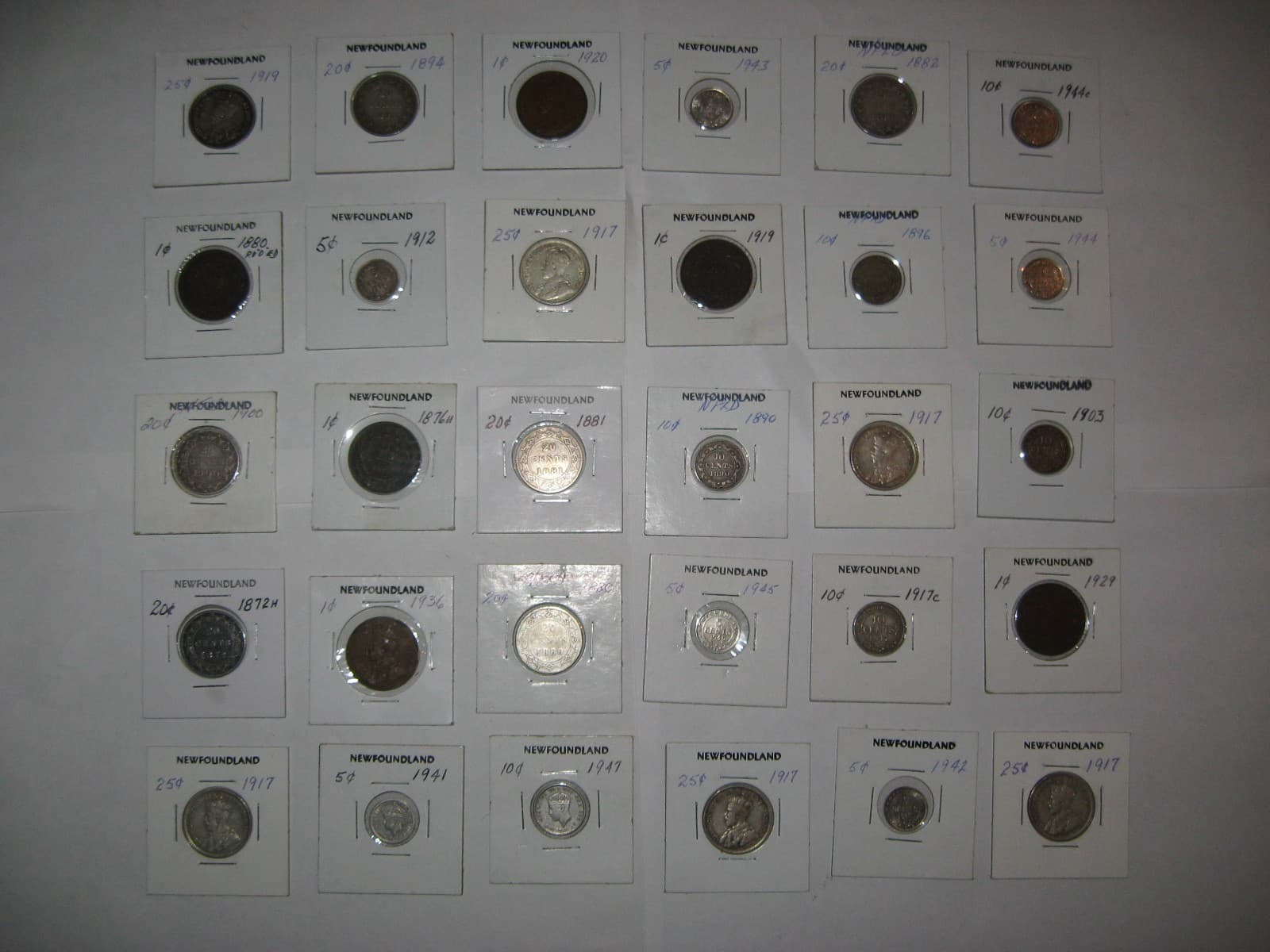 " Lot of 30 " Canada Newfoundland Coins Various Years  1  5  10  20  25 Cents 2