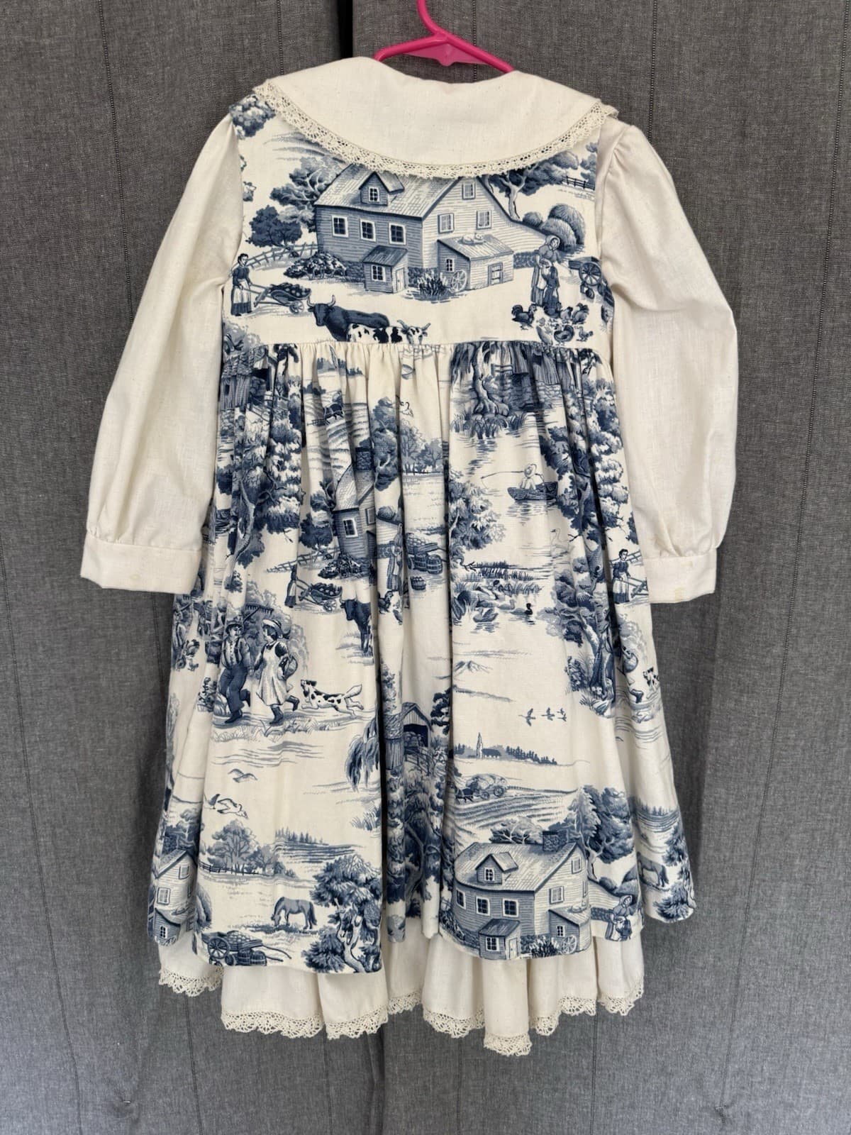 Vintage Girls Cotton 2 Piece Dress Pinafore Toile Spring Exceptional Handmade 6 6