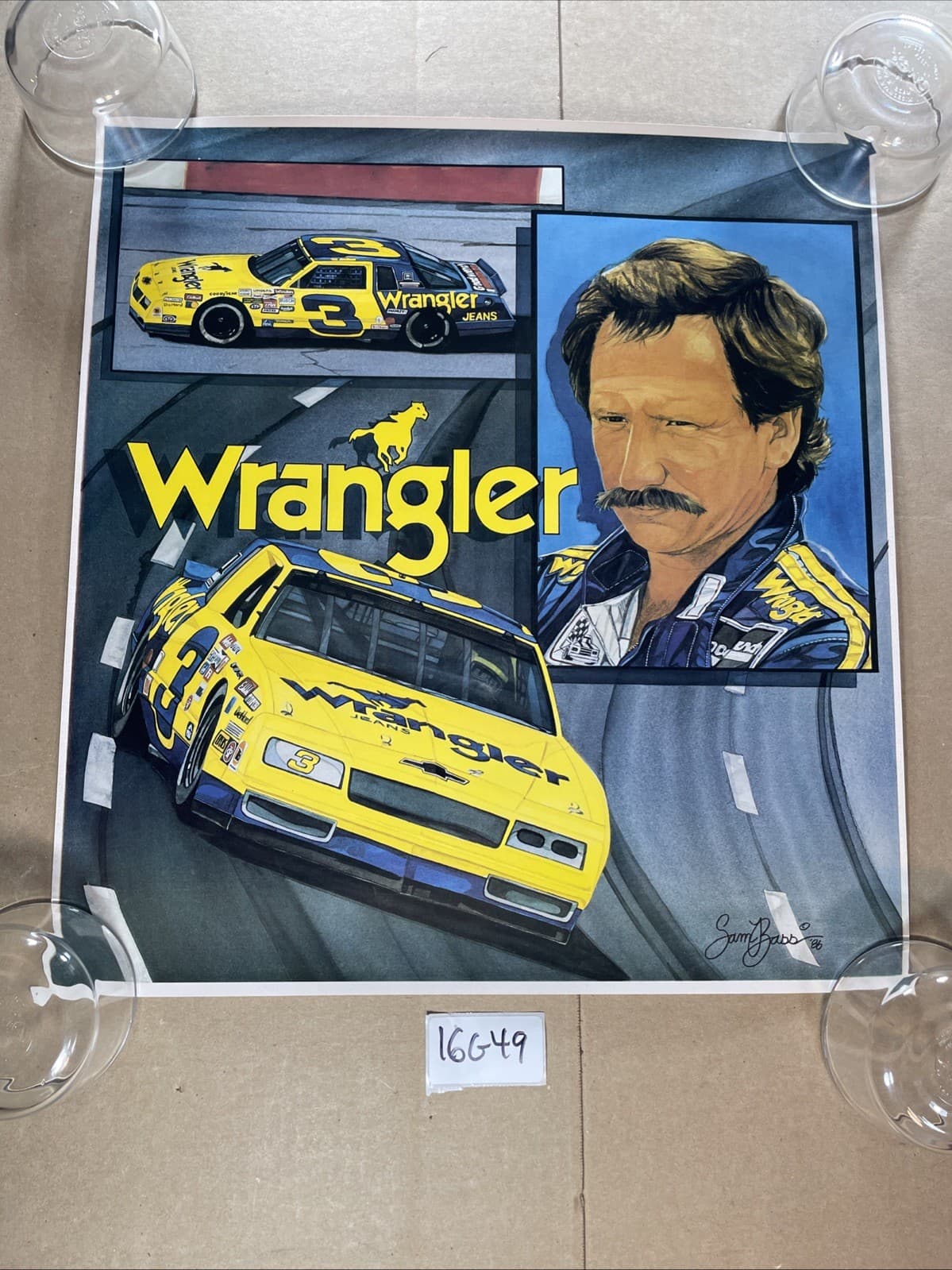 Dale Earnhardt Sr Lithograph Poster Vintage Sam Bass Wrangler Winston Cup 16G49