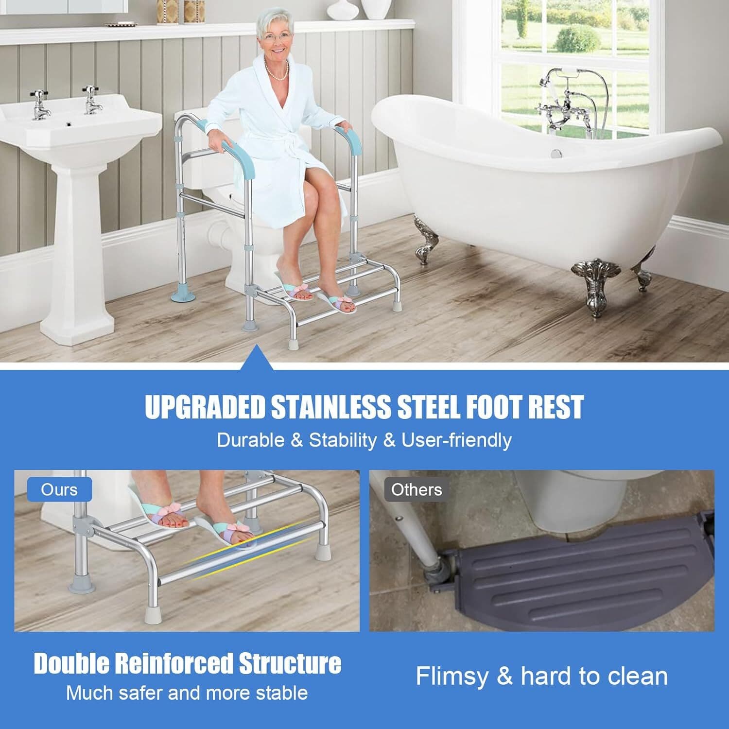 Upgraded Toilet Safety Rail with Foot Rest Height Adjustable Toilet Safety Frame 2