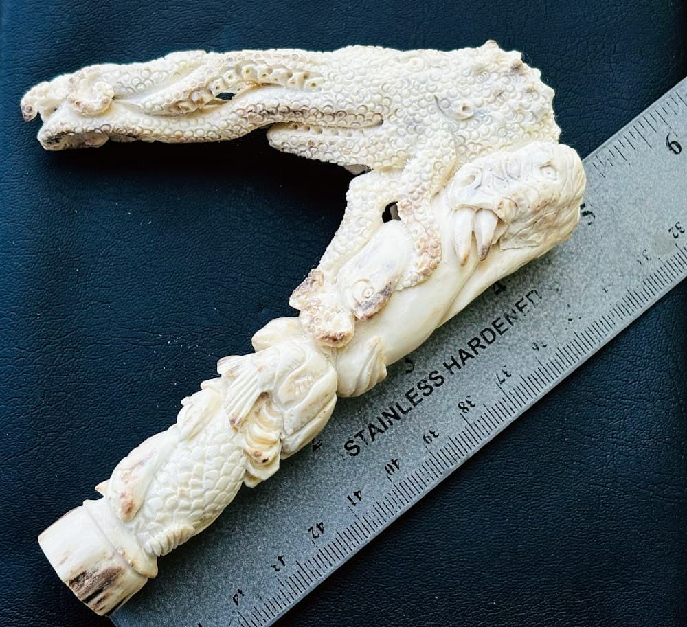 Bali Antler Custom Carved Figurine Knife Stag  or Cane Handle Sea Animals Fish 2