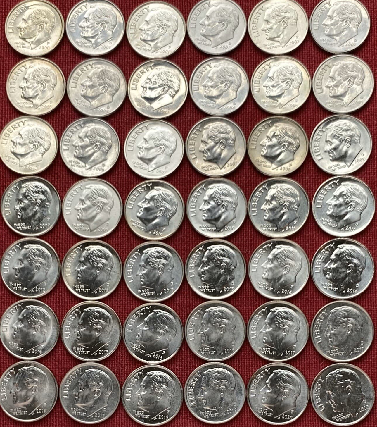 Roosevelt Dime Set 2000 - 2025 P/ D BU Complete Set Of 52 BU Dimes 3