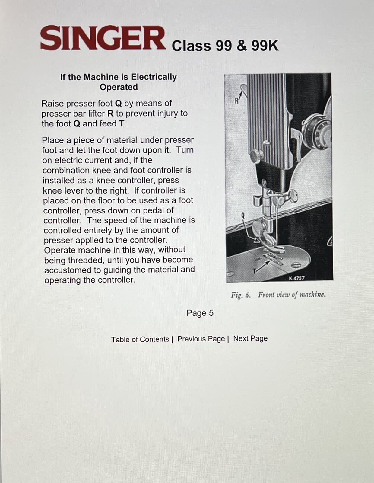 Singer 99 & 99K Sewing Machine Instructions User Manual Guide Bound 2