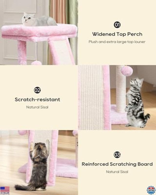 Small Cat Tree with Scratching Board, Cat Scratcher Post for Indoor Cats, 2 4