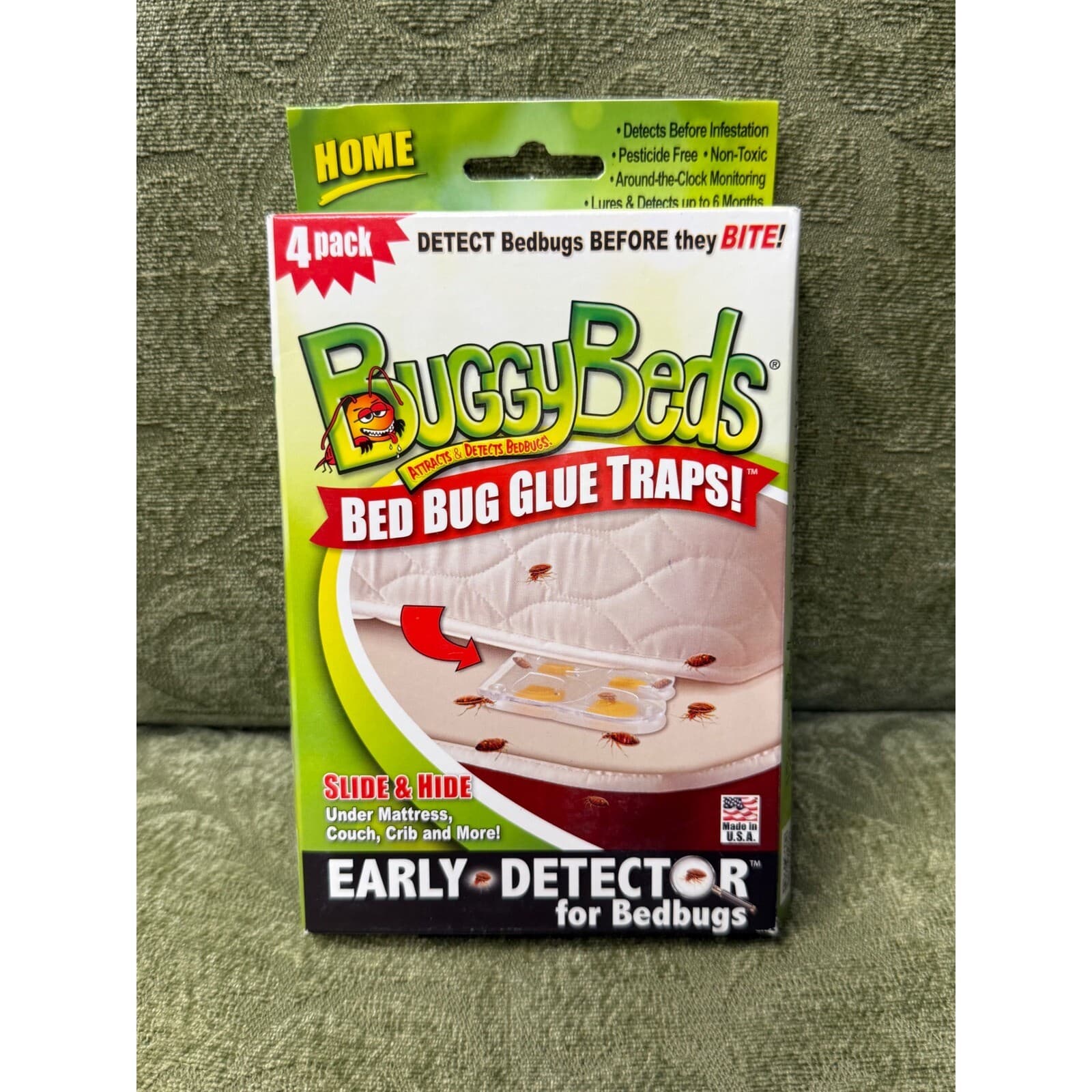 2X BuggyBeds Bed Bug Glue Traps 4-Pack Detects Before Infestation Pesticide Free 3
