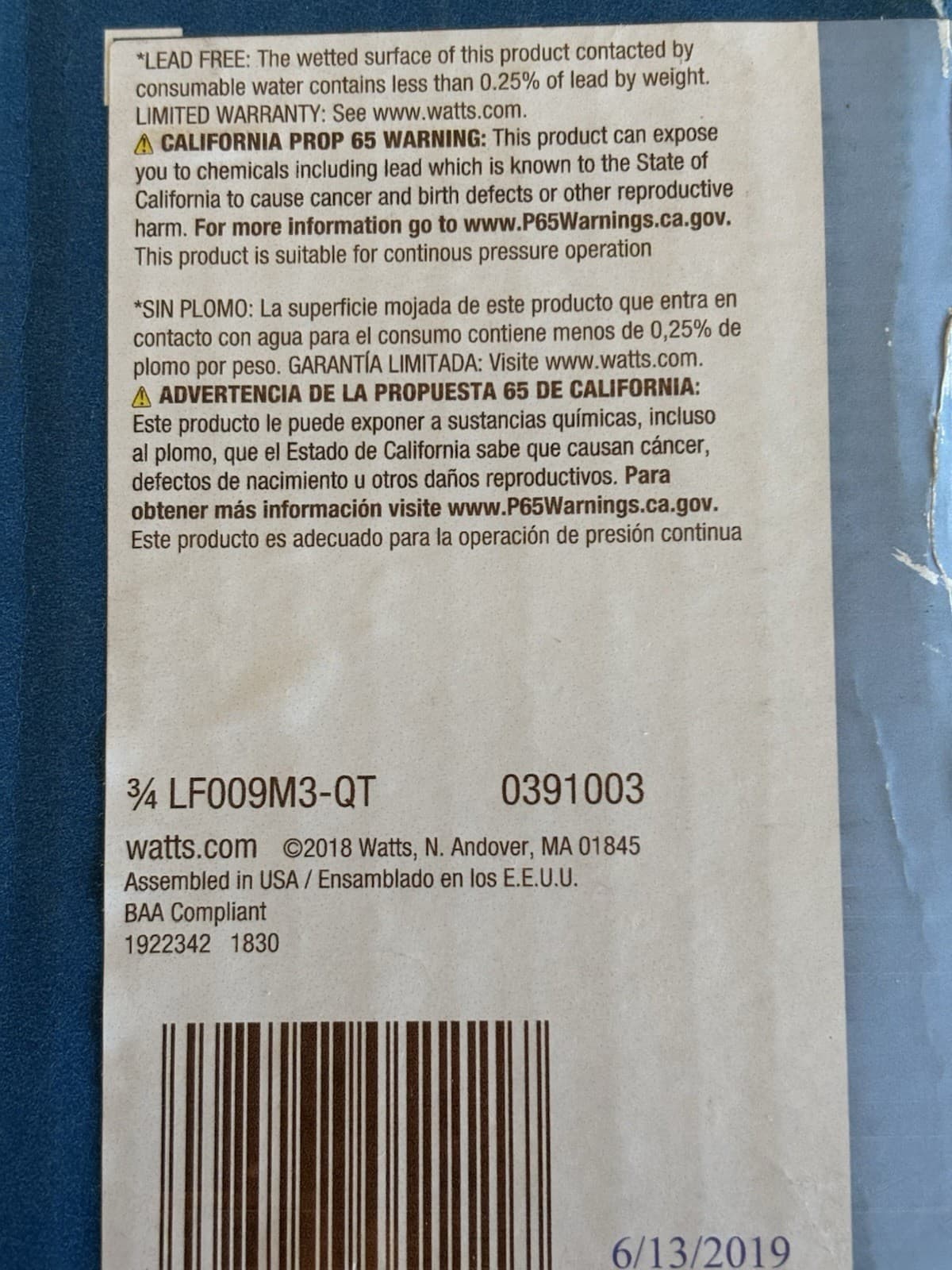 Watts LF009M3-QT R 3/4" Reduced Pressure Zone Assembly - Cast Bronze 2