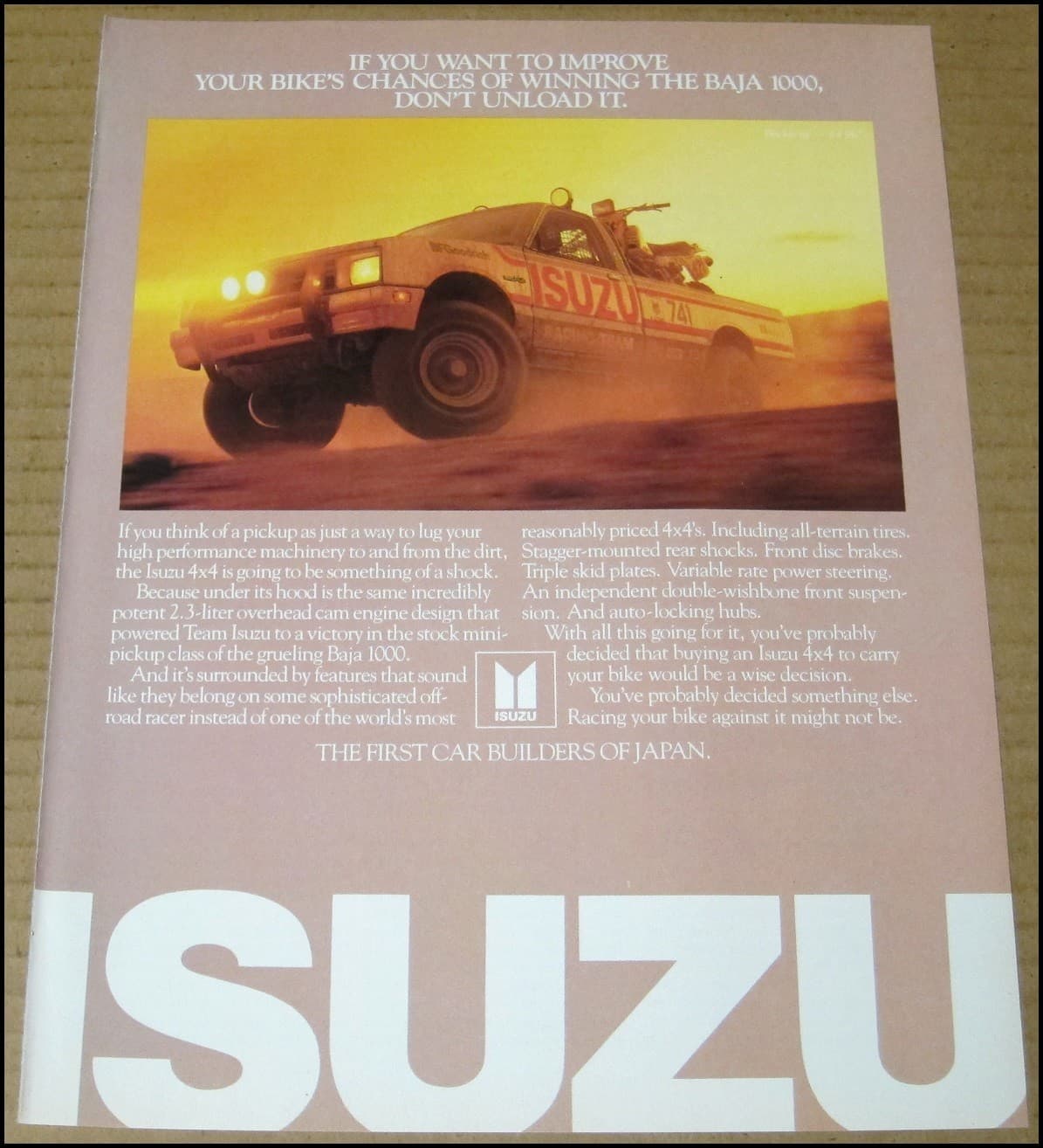 1985 Isuzu 4x4 Pickup Truck Print Ad Car Auto Advertisement Japan Team Vintage