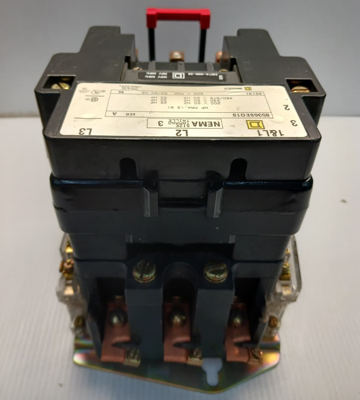 SQUARE D SIZE 3 MOTOR STARTER 8536SE01S COIL 120 V CONTACTS ARE 99.9% GOOD 4
