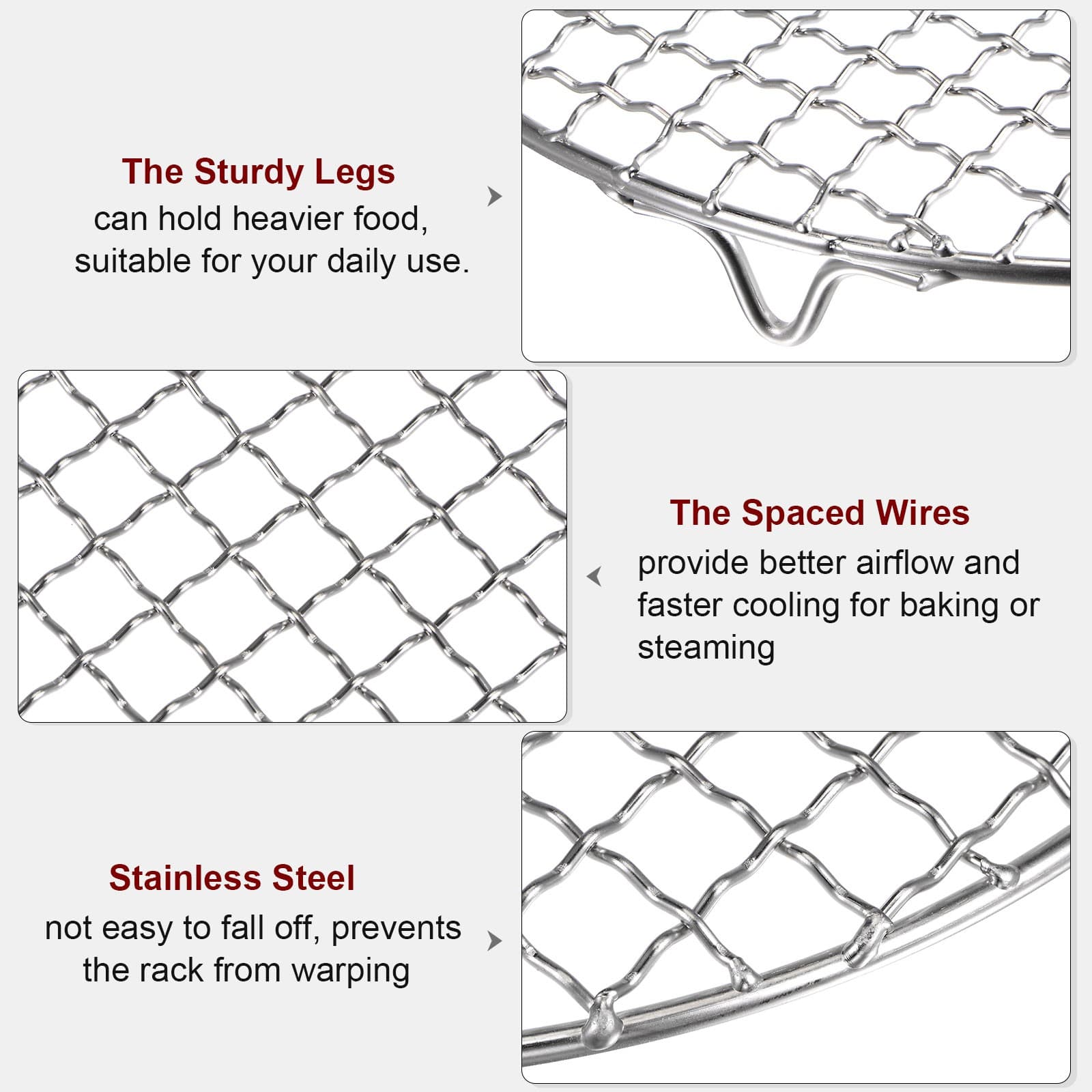9" 201 Stainless Steel Round Cooking Rack with 20mm Legs 4