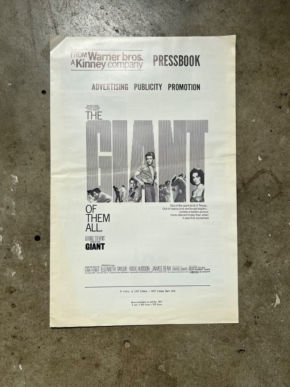 Pressbook Warner Bros. GIANT 1956 James Dean, Elizabeth Taylor, Rock Hudson
