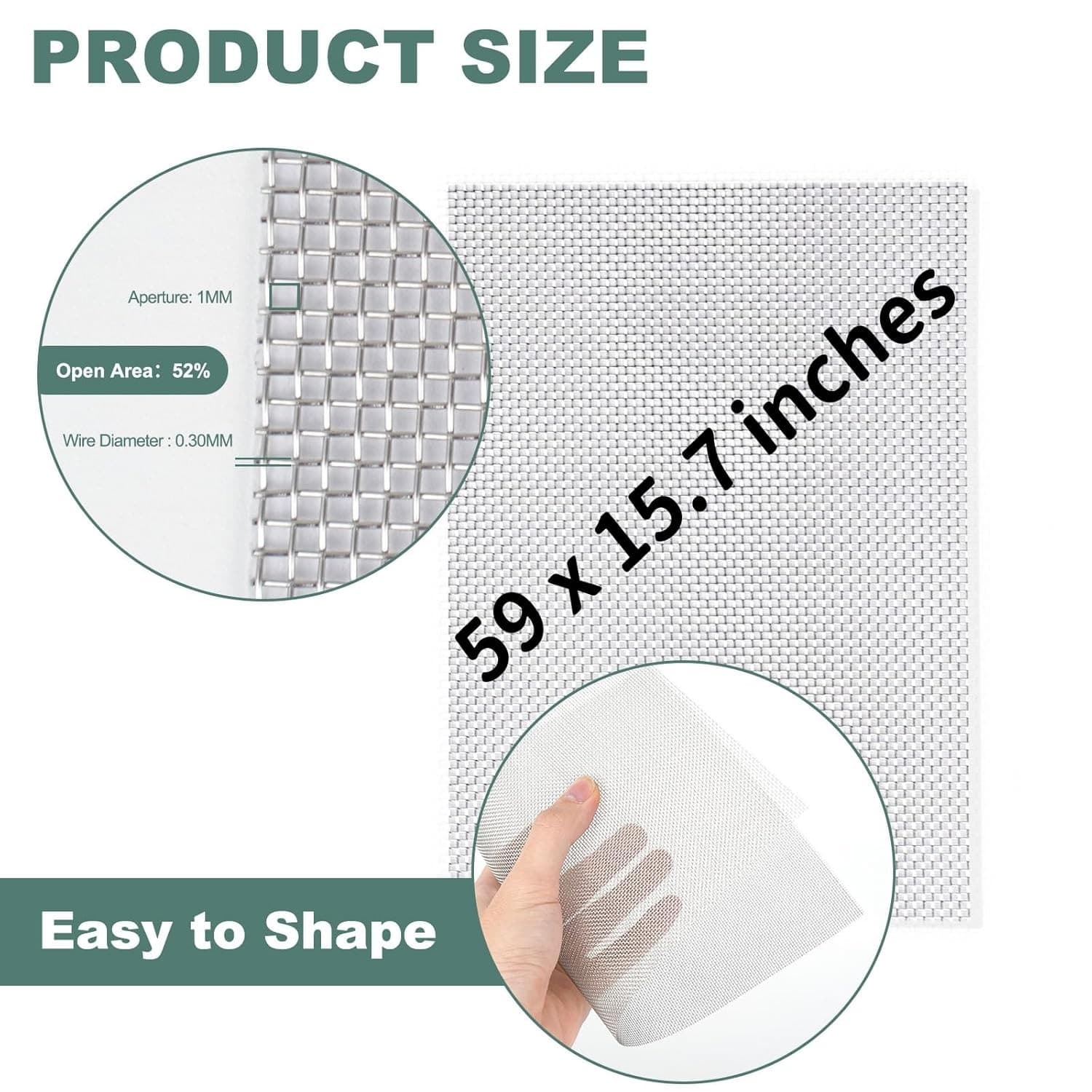 304 Stainless Steel Wire Mesh Screen 15.7 X 59 Inches  1Mm Hole 20 Mesh  No Rust 2