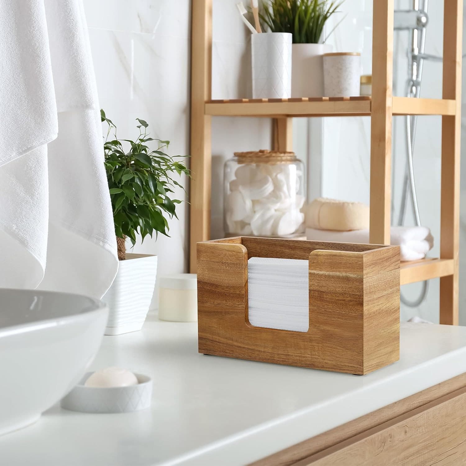 Paper Towel Dispenser Countertop, Acacia Wood Bathroom Paper Towel Holder for Ho 5