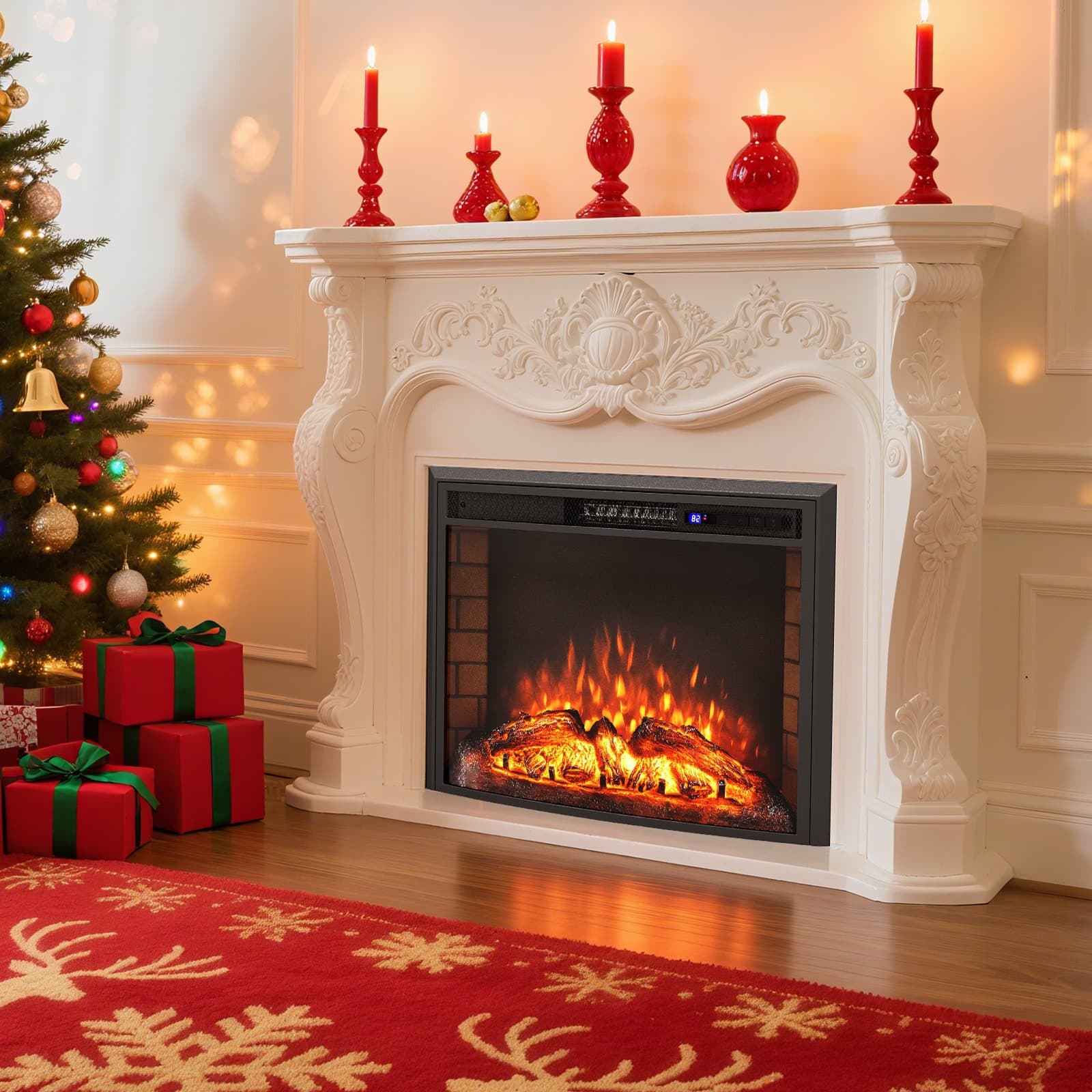 26" Curved Recessed Electric Fireplace Insert 750W/1500W Fireplace Heater 3