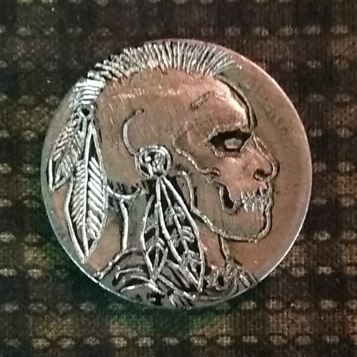 Hobo coin buffalo Nickel hand carved original by J&M Tarantula as on the Warpath 2