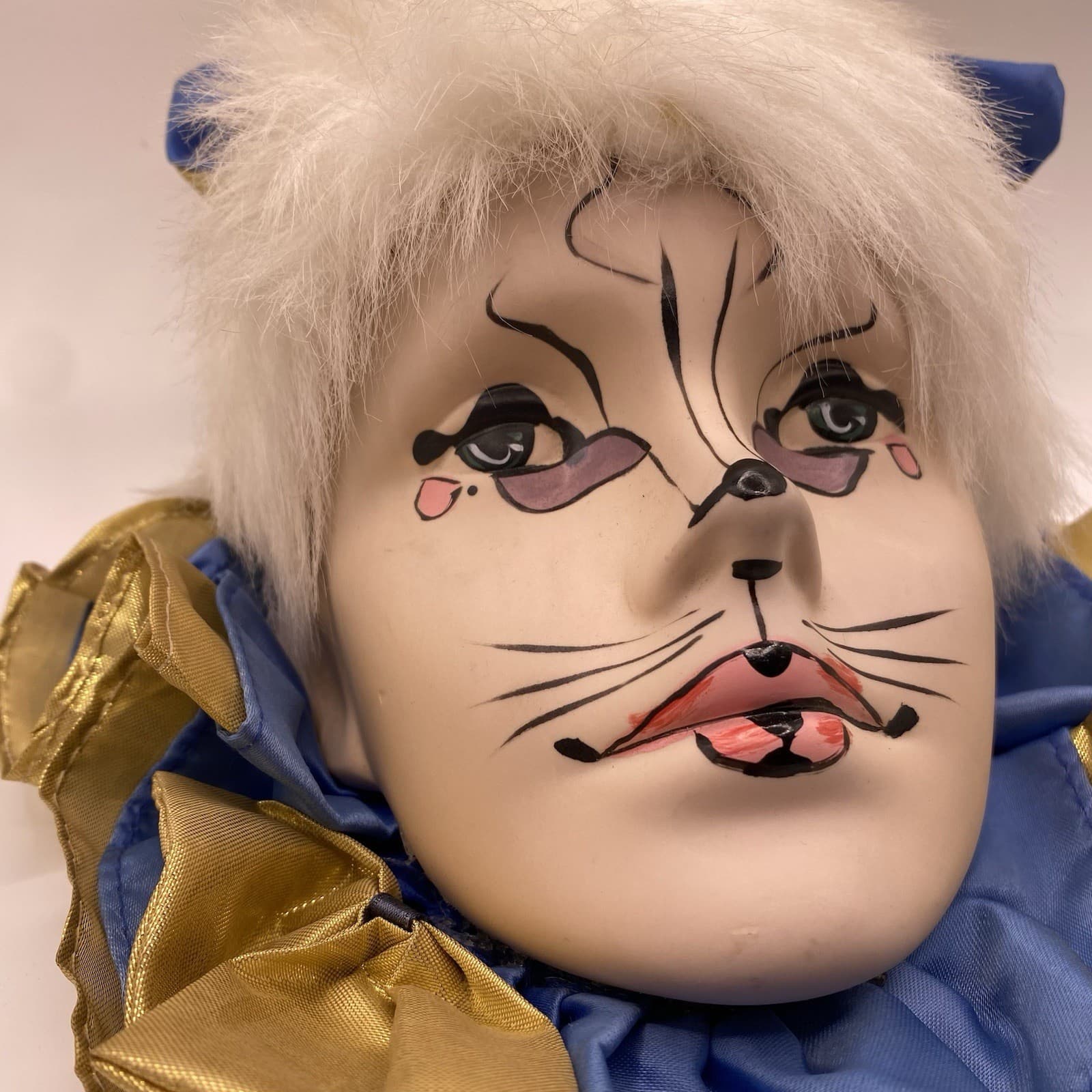 VINTAGE BRINN'S HANDPAINTED JESTER CAT MASK CERAMIC BLUE GOLD MARDI GRAS 5