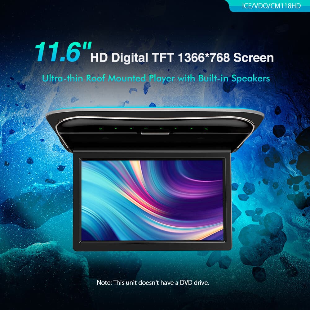 11.6" Screen Car TV Roof Flip Down Monitor Video Player HDMI USB +2X Headphones 4