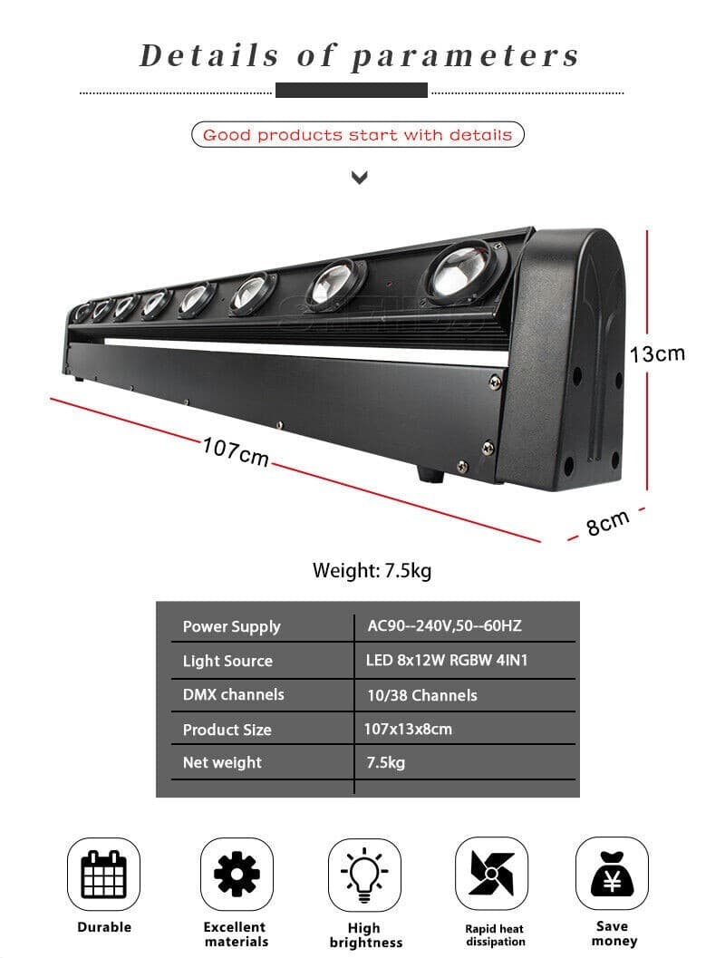 LED 8X12W Stage Moving Head Beam Bar RGBW DJ Disco Party Club Lighting 5