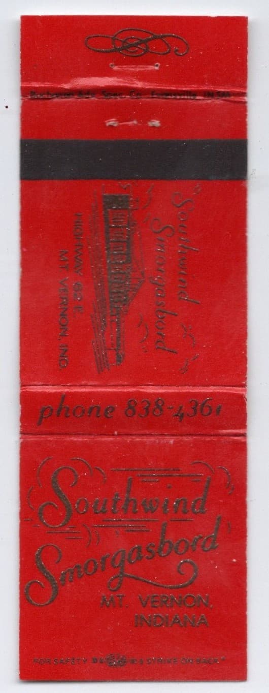 Vintage Southwind Smorgasbord Mount Vernon Indiana Matchbook Cover 3