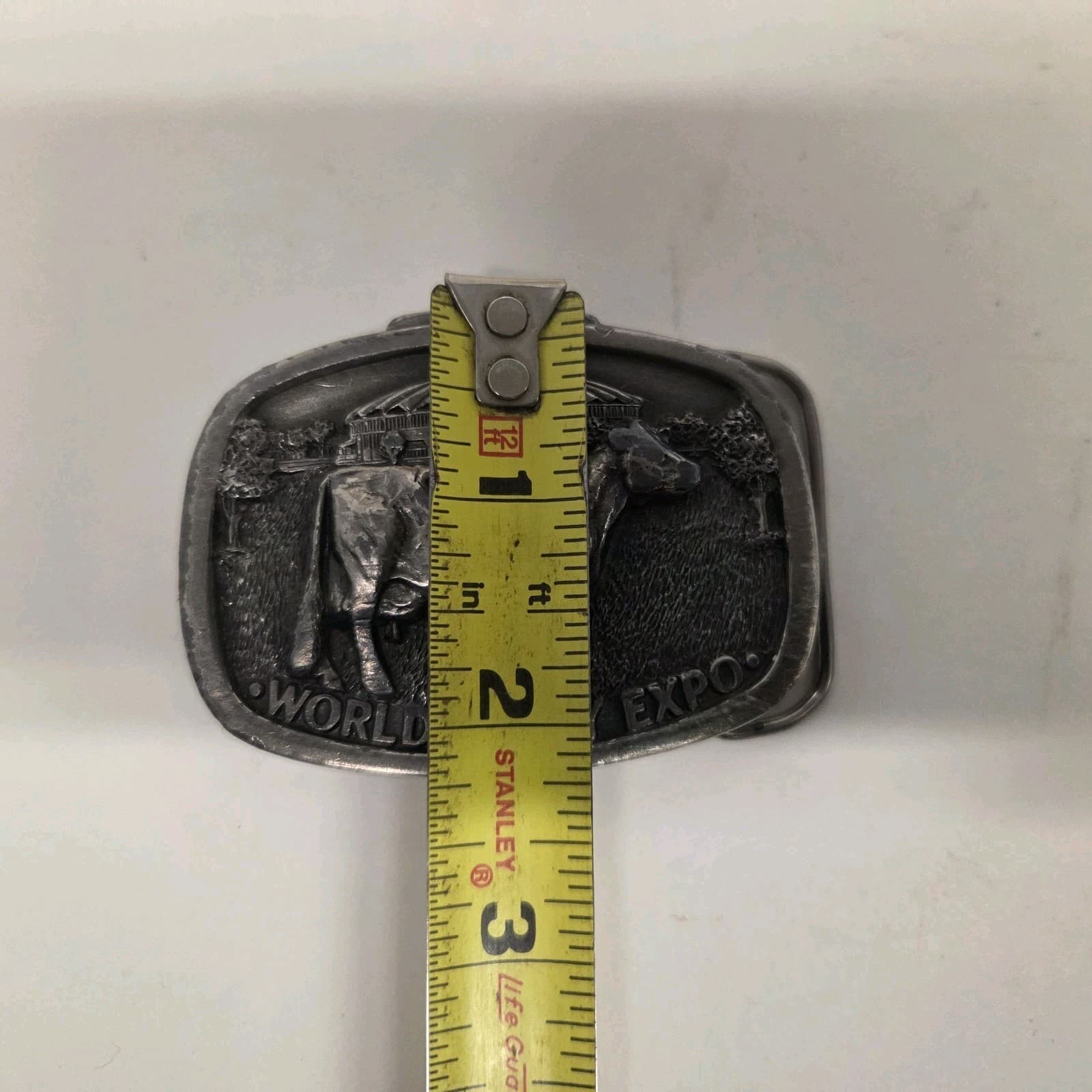 Vintage World Dairy Expo Milking Cow 3" Silver Toned Belt Buckle 6