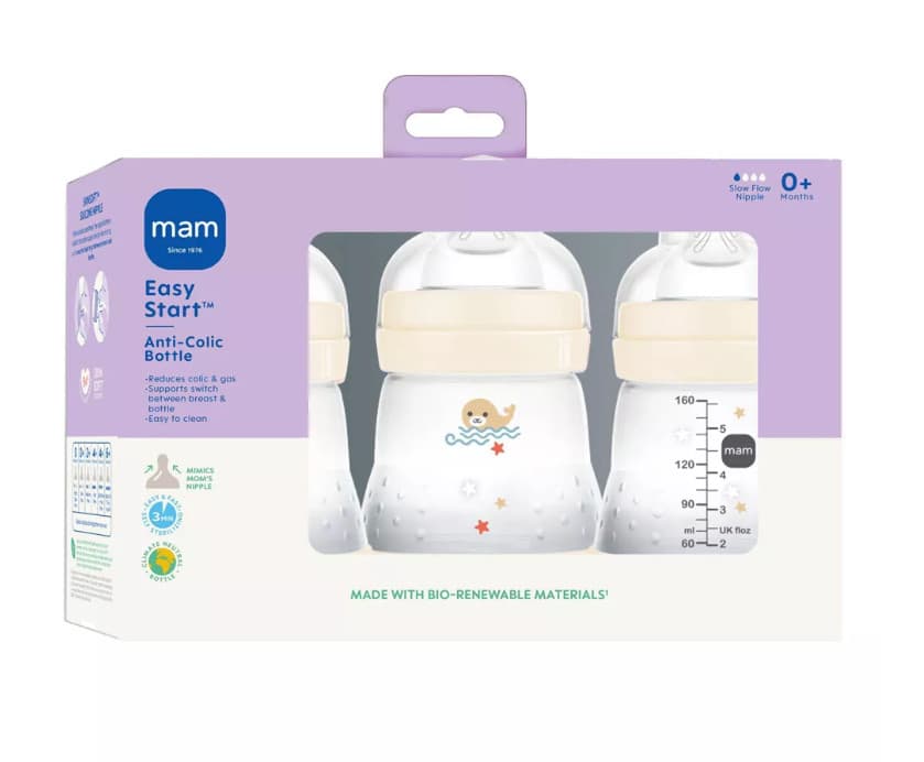 MAM Easy Start Anti-Colic Baby Bottle - Cream - 5oz/3pk - Newborn 0-2 Months