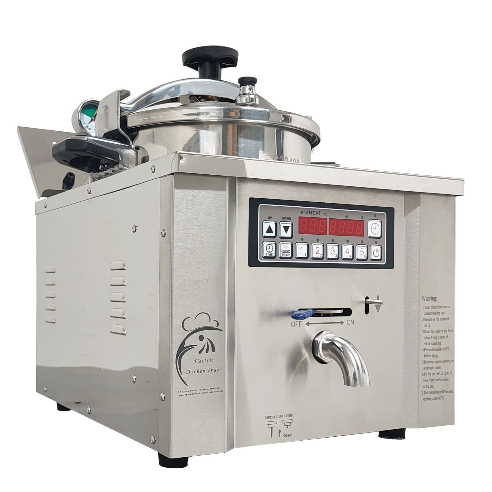 16L Stainless Pressure Fryer Fried Chicken Stove Numerical Control Desktop 220V 5