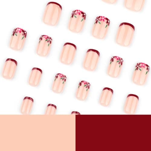 24 Pcs French Tip Press on Nails Short Square Flower Fake Nails with Designs  2